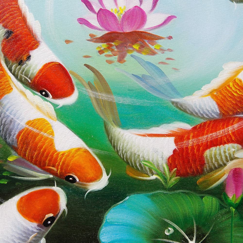 Nine Koi Fish Circling Pink Lotus in Blue Pond image 3
