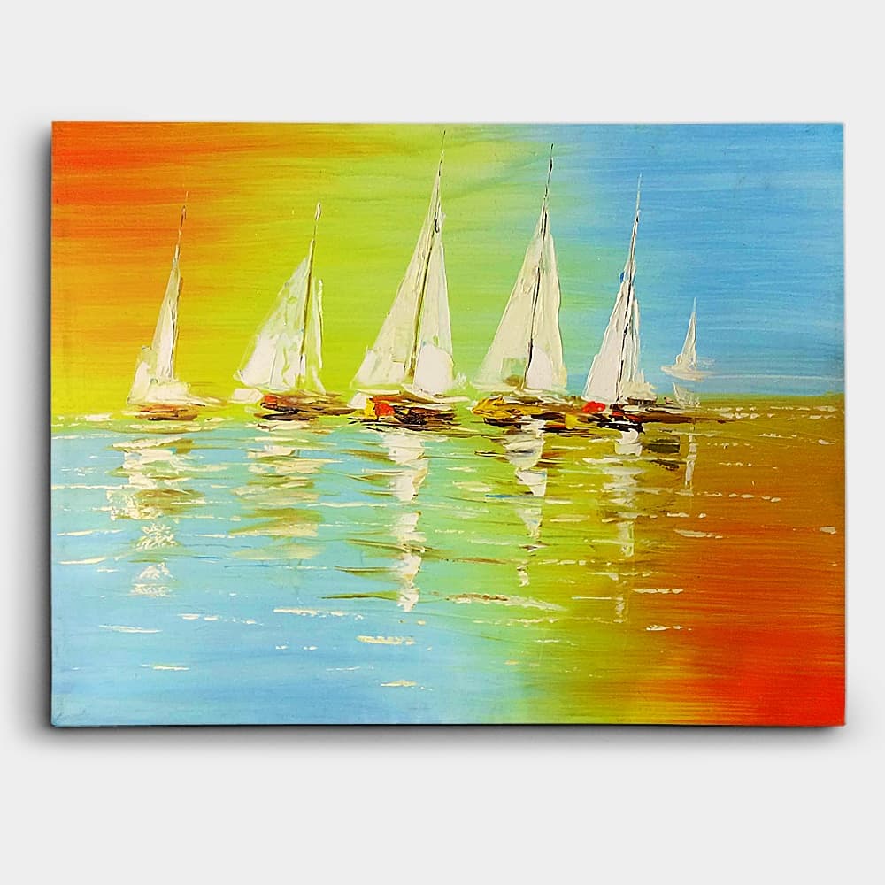 Sailboats on a Colorful Abstract Sea