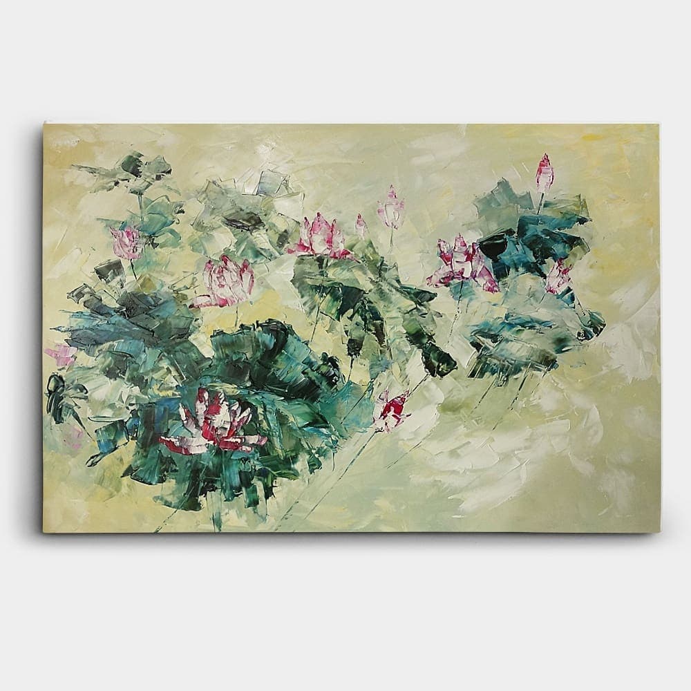 Abstract Lotus Garden in Soft Green