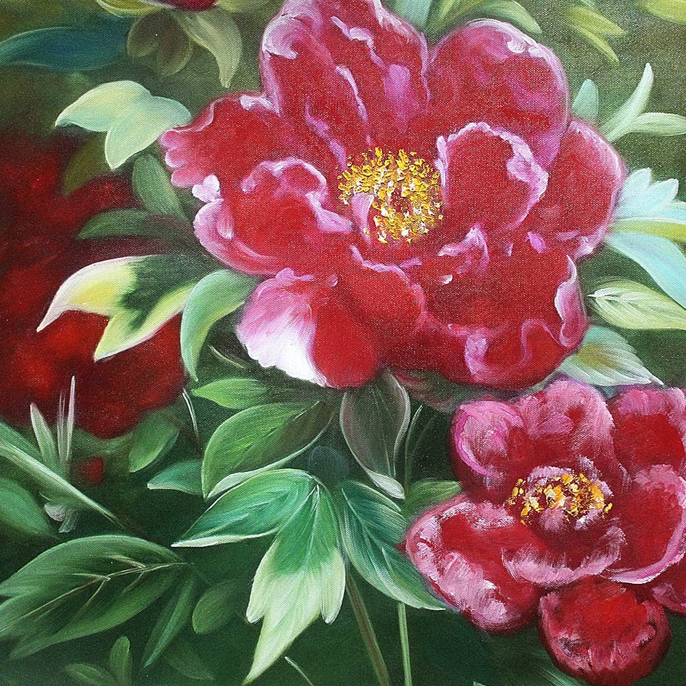 Deep Red Peonies on Dark Green Background image 7