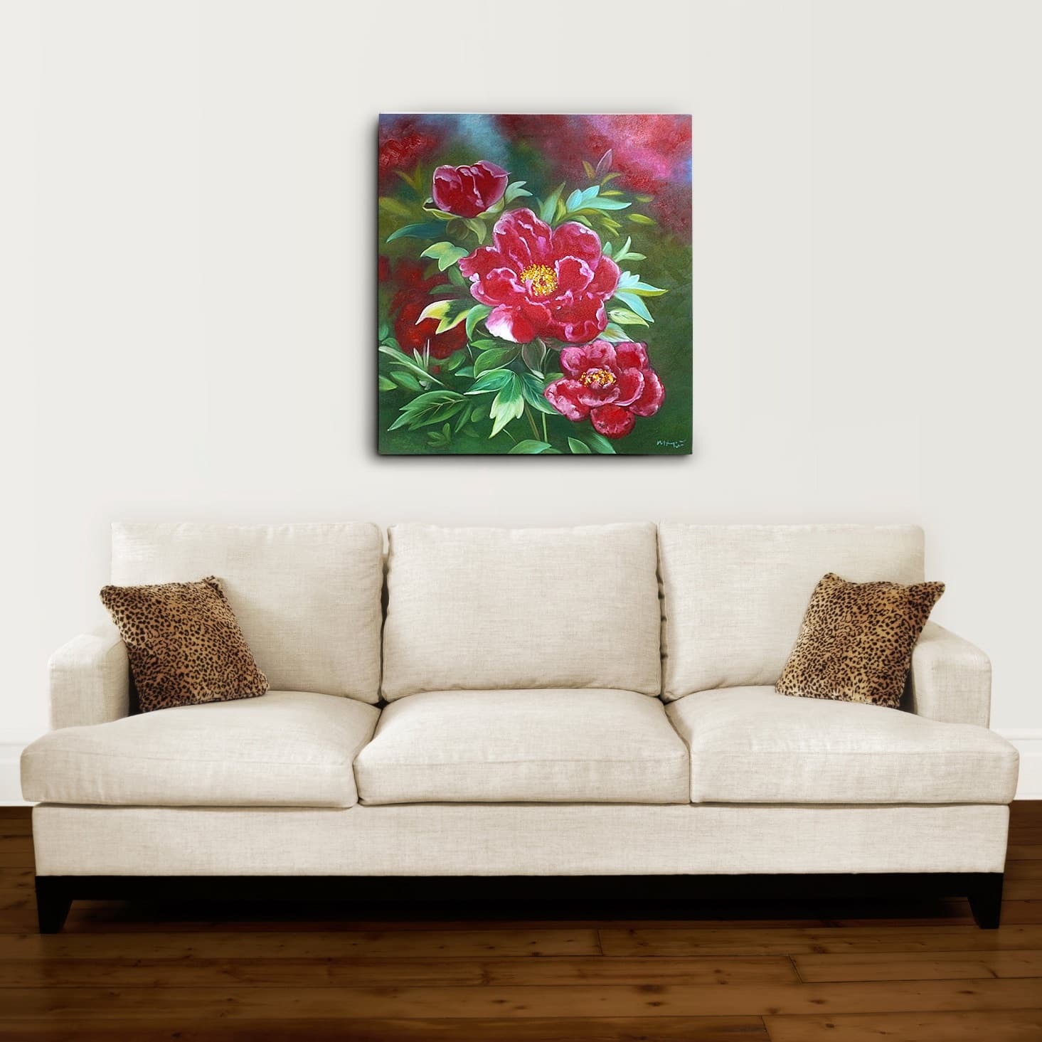 Deep Red Peonies on Dark Green Background image 2