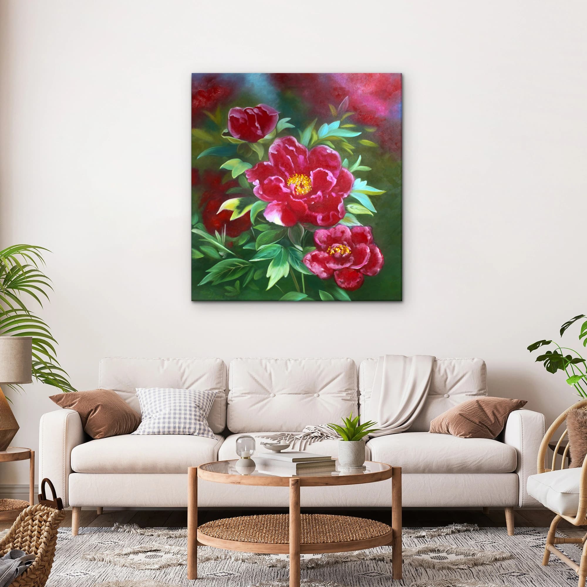 Deep Red Peonies on Dark Green Background image 9