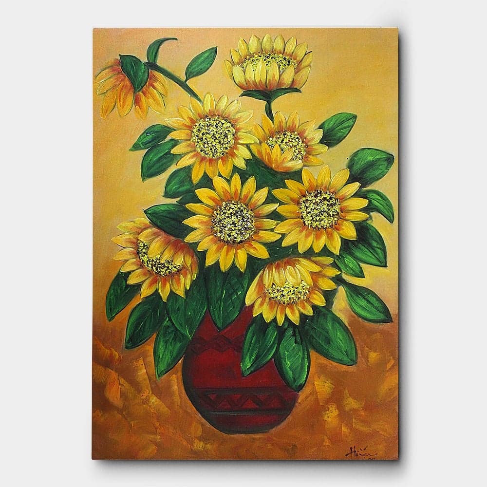 Sunflowers in a Dark Red Vase