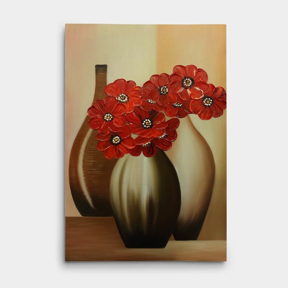 Red Flowers in Vase Still Life