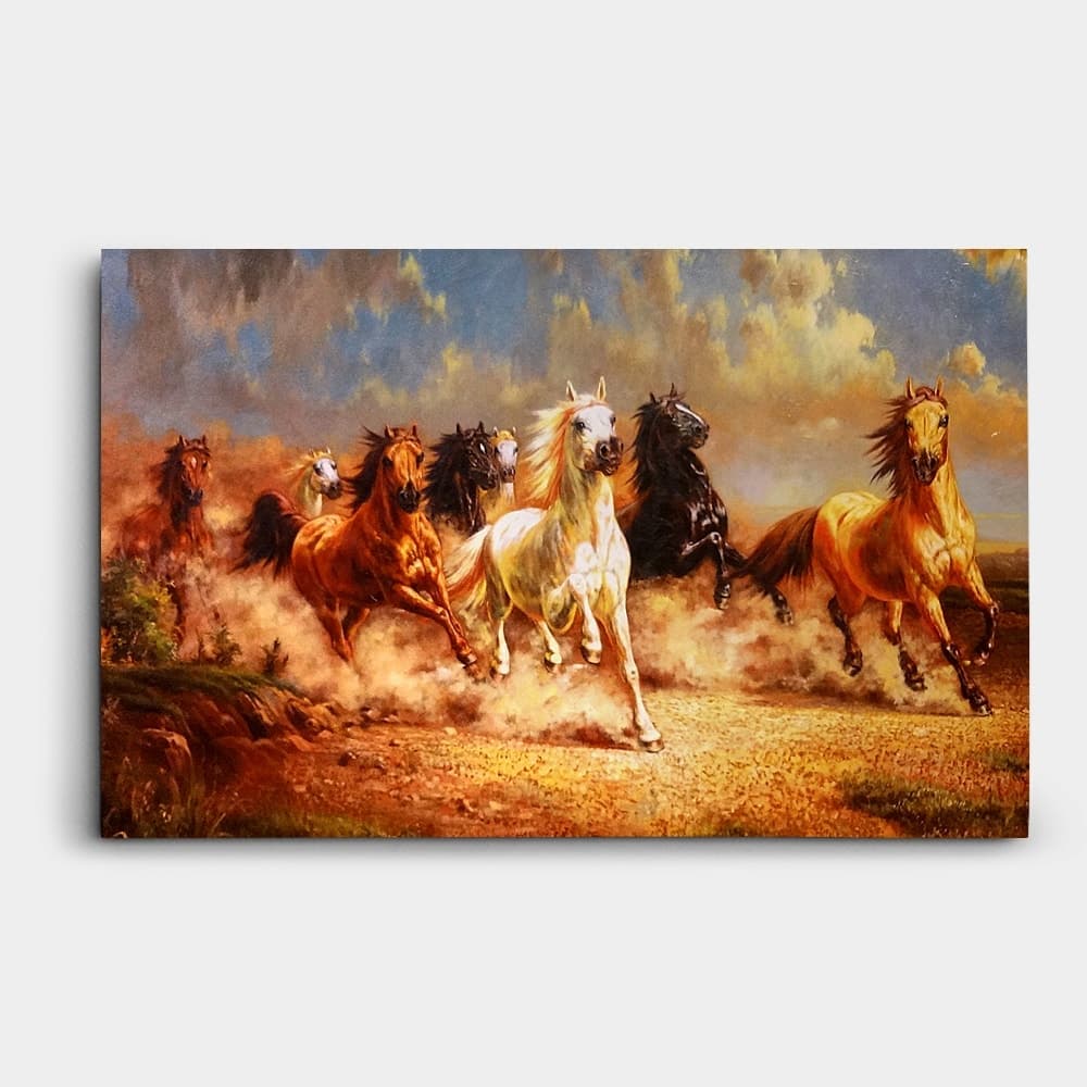 Eight Horses Running Through Dusty Plains