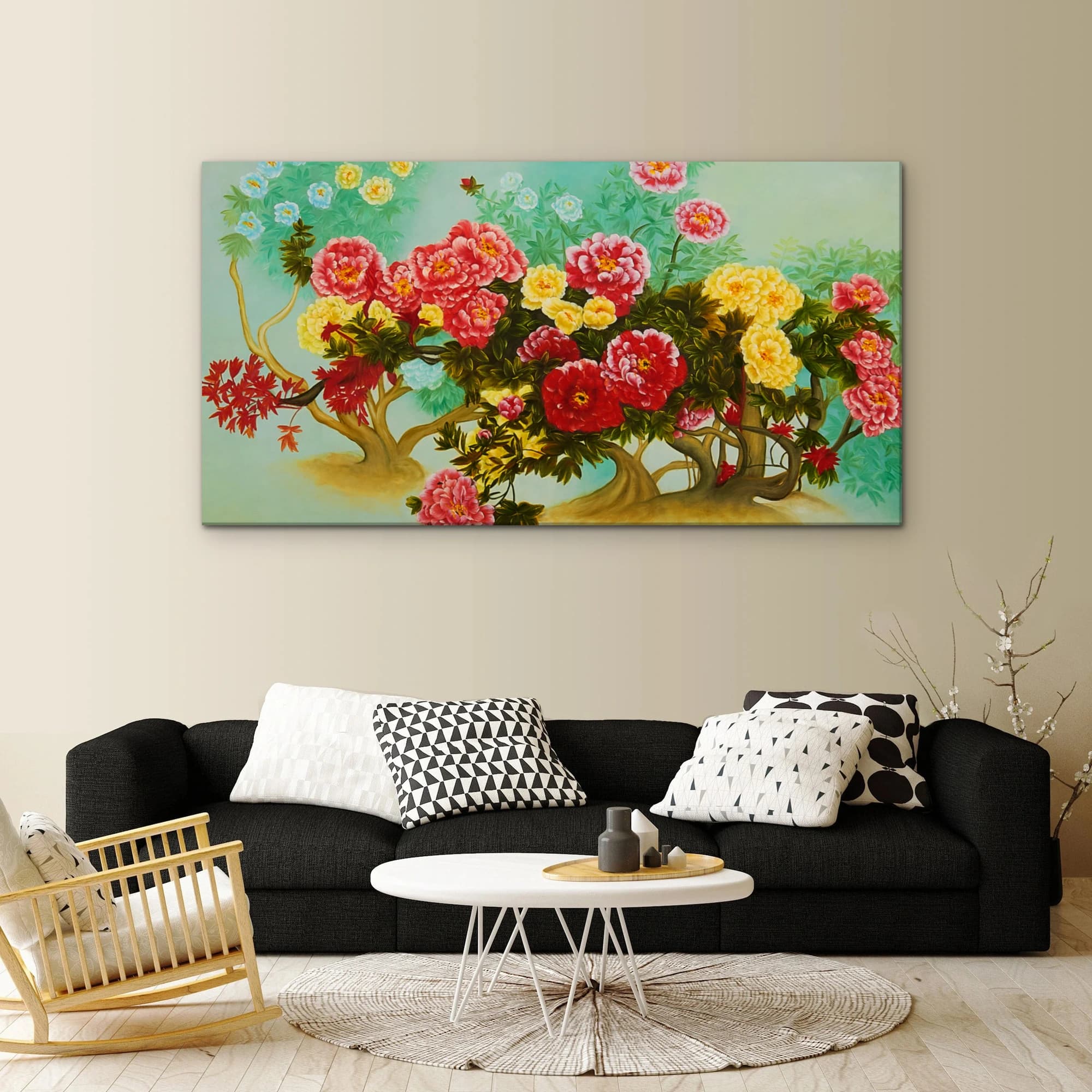 Multicolored Peony Garden on Misty Blue image 9