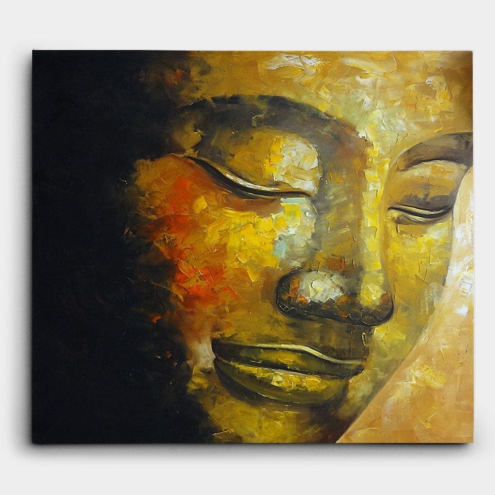 Golden Buddha Face Oil Painting
