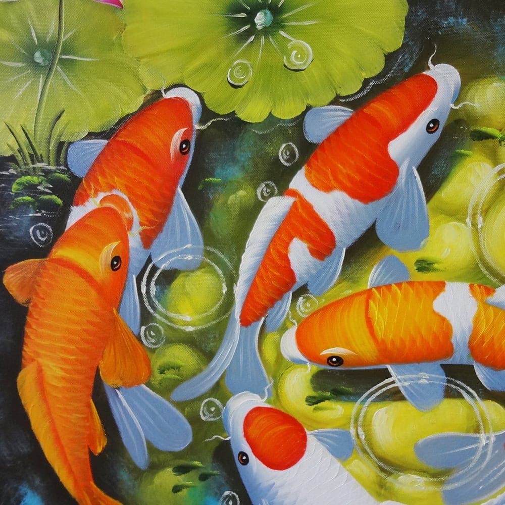 Nine Koi Fish Swimming Around Pond Stones image 3