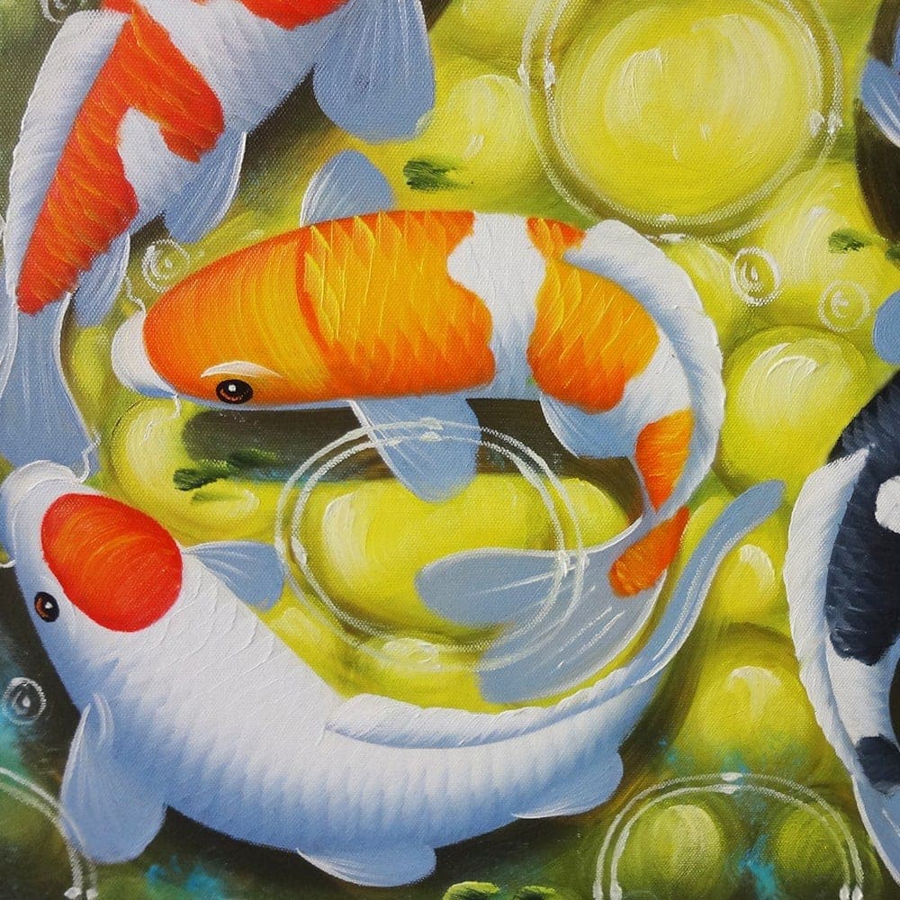 Nine Koi Fish Swimming Around Pond Stones image 5