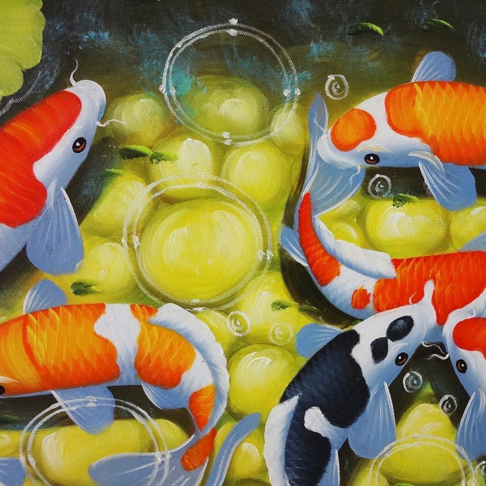 Nine Koi Fish Swimming Around Pond Stones image 4