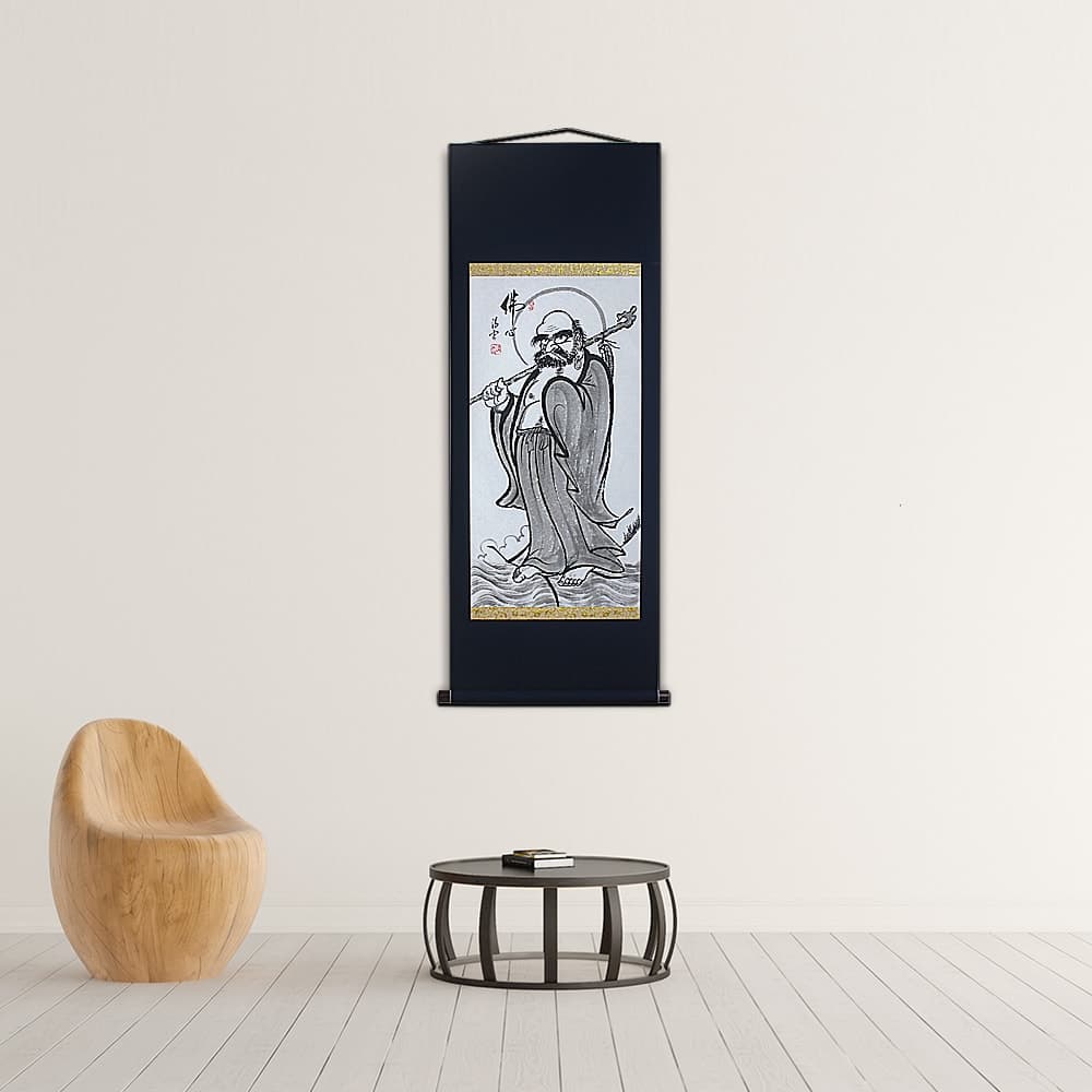 Bodhidharma Full Figure Scroll – The Buddha’s Mind, Black Silk image 4