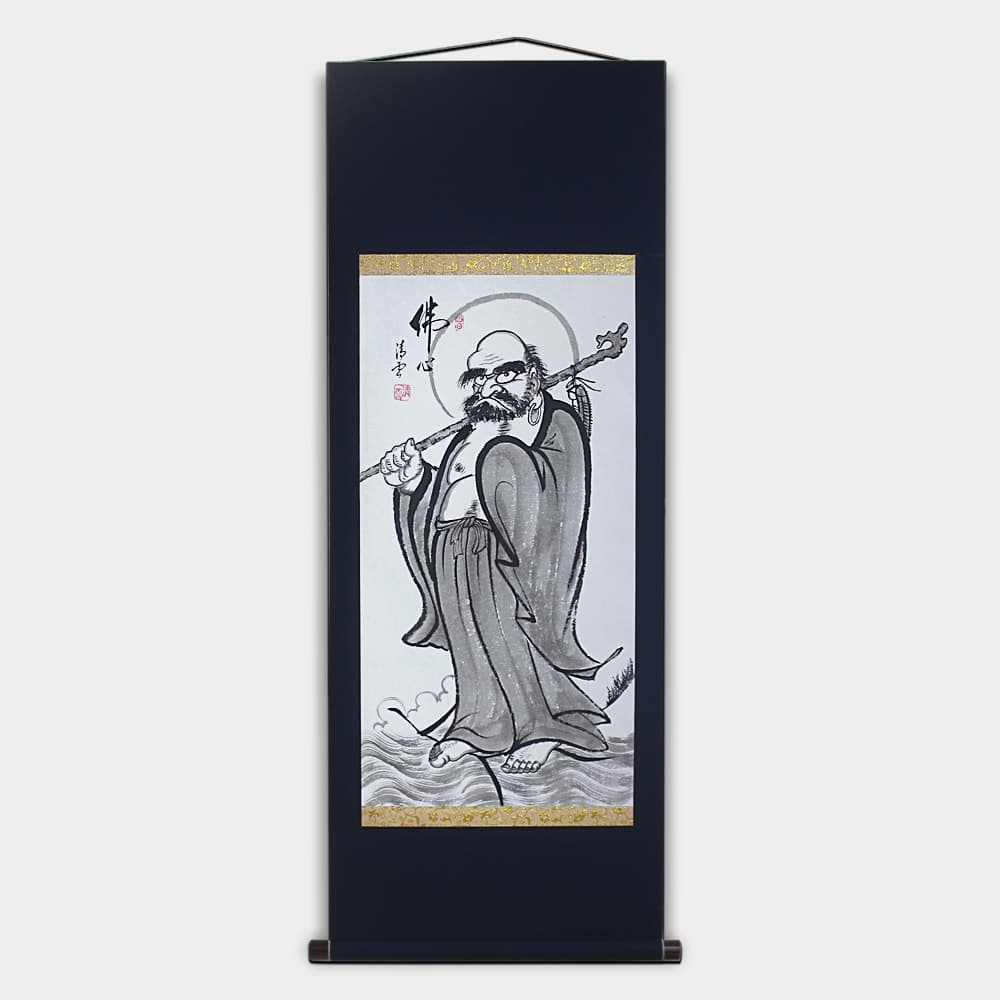 Bodhidharma Full Figure Scroll – The Buddha’s Mind, Black Silk