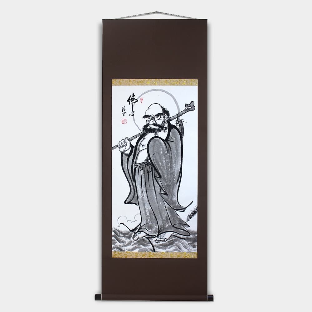 Bodhidharma Full Figure Scroll – The Buddha’s Mind, Brown Silk