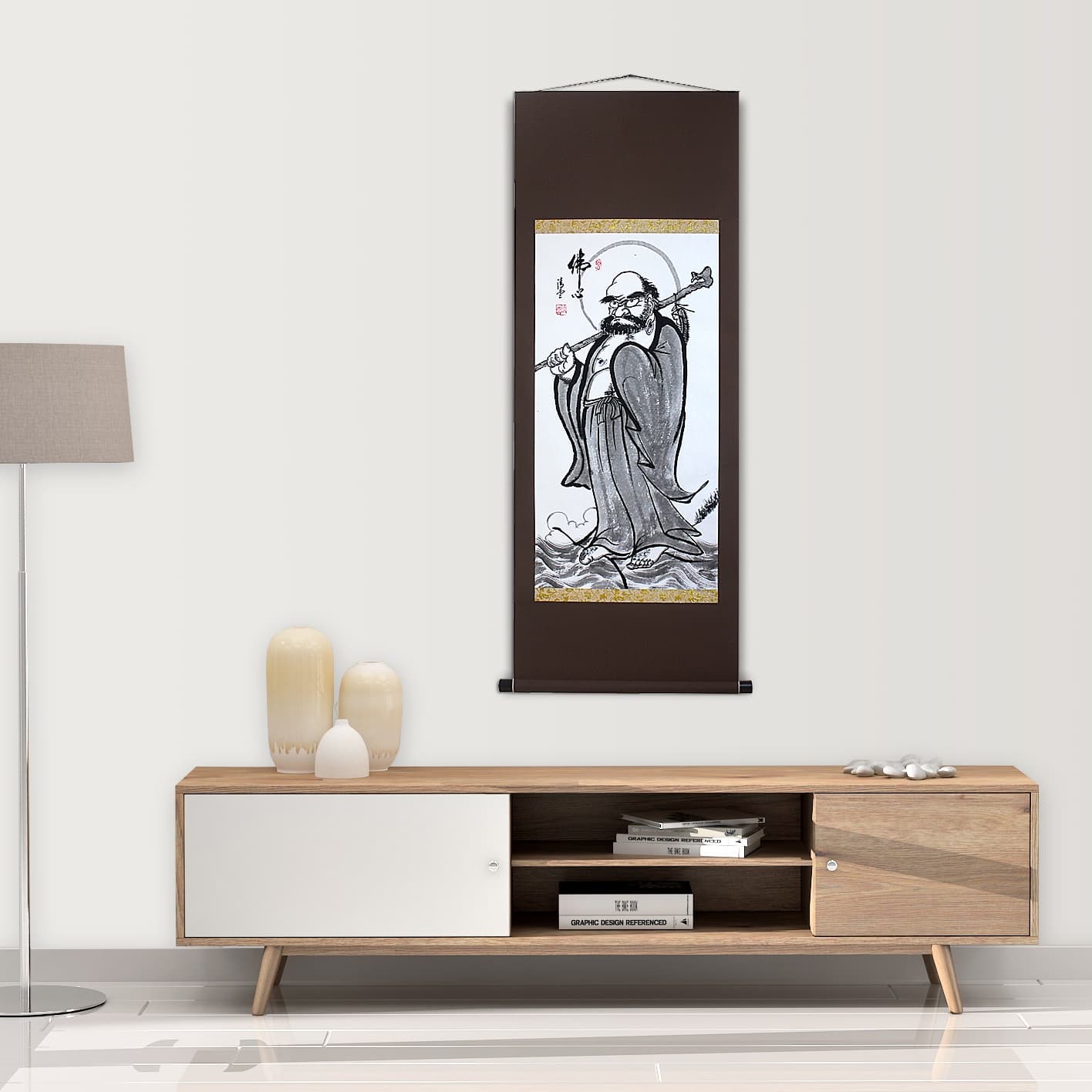 Bodhidharma Full Figure Scroll – The Buddha’s Mind, Brown Silk image 6