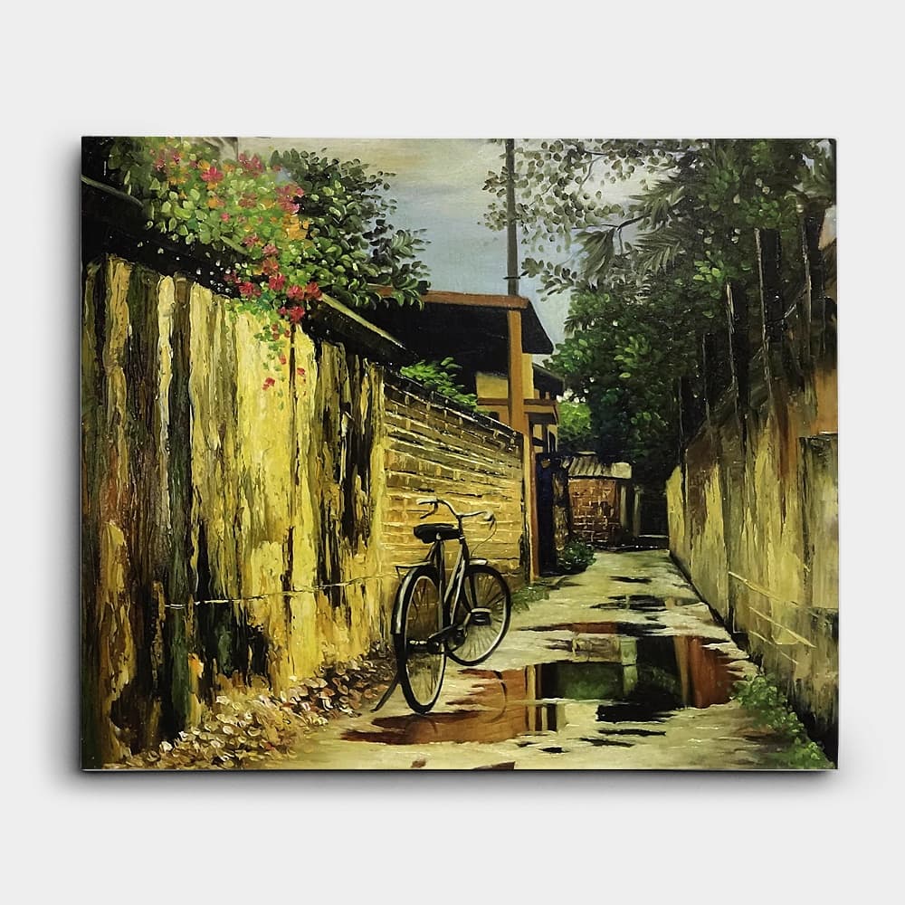 Village Alley with Bicycle After the Rain