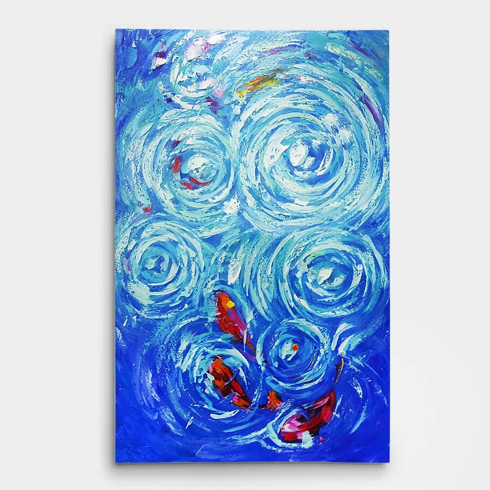 Abstract Koi Fish in Blue Swirling Water