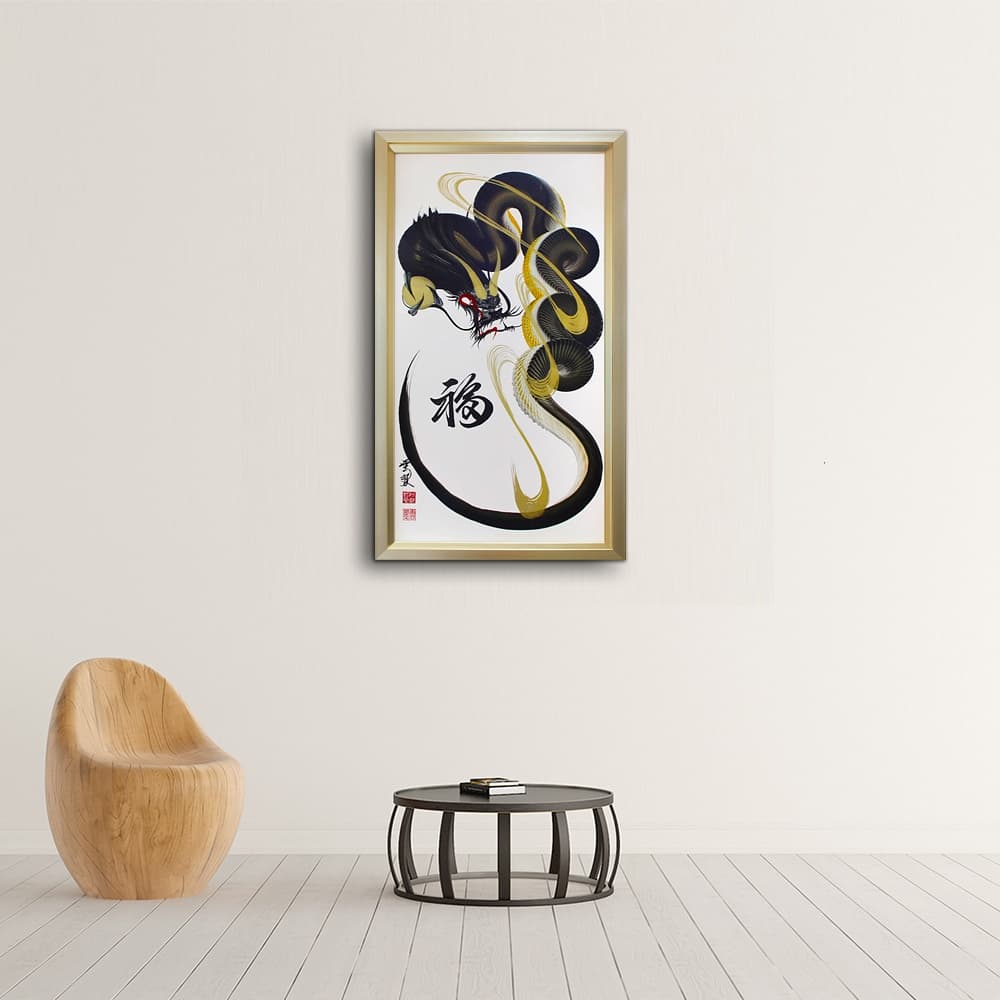 Black and Gold Dragon Painting with Blessing image 6
