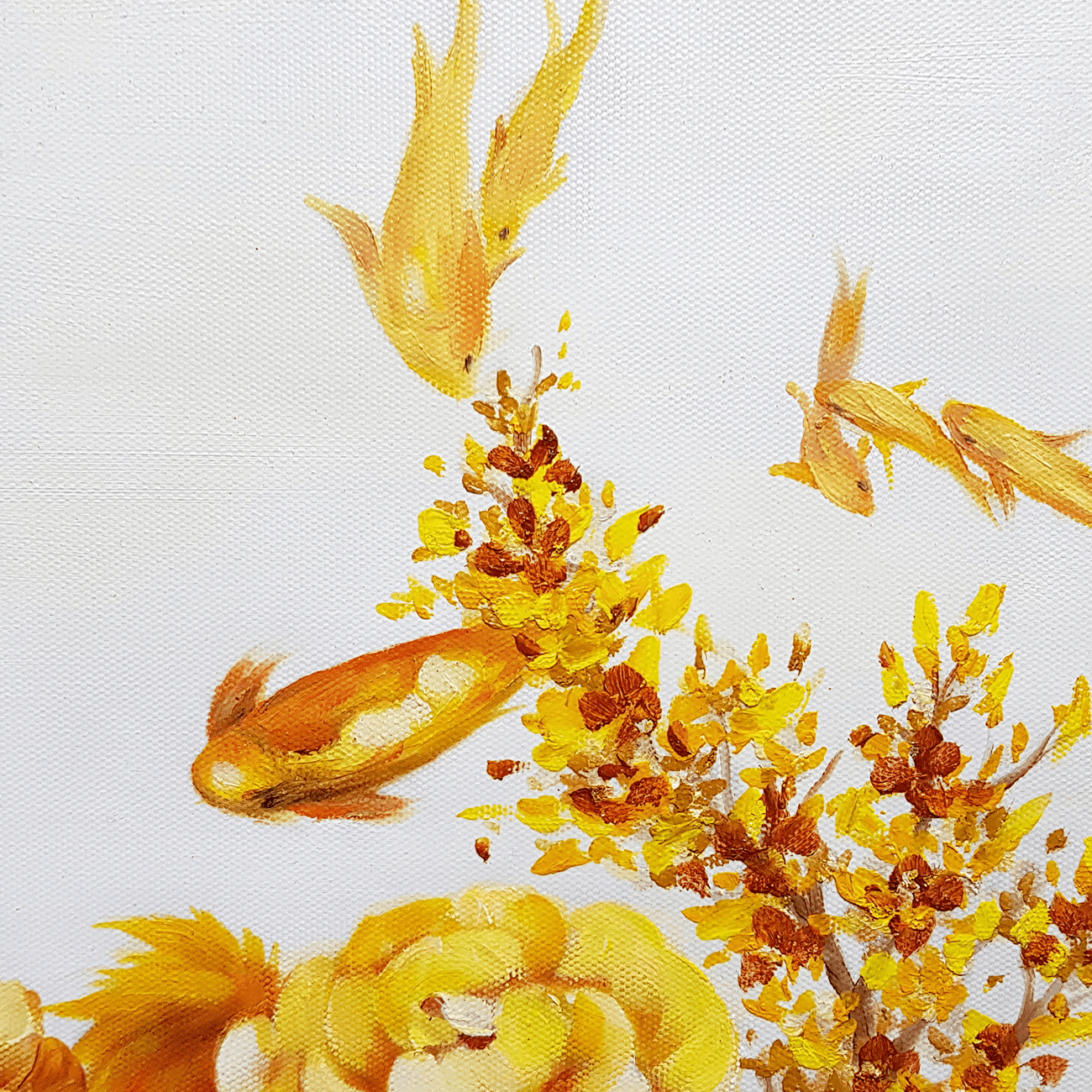 Golden Koi Fish in Yellow Flower Garden image 6