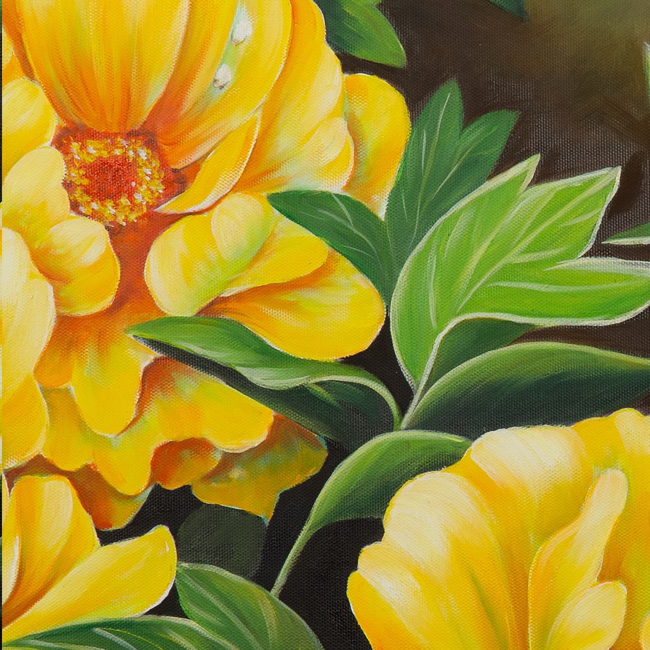 Golden Yellow Peonies on Dark Background image 3