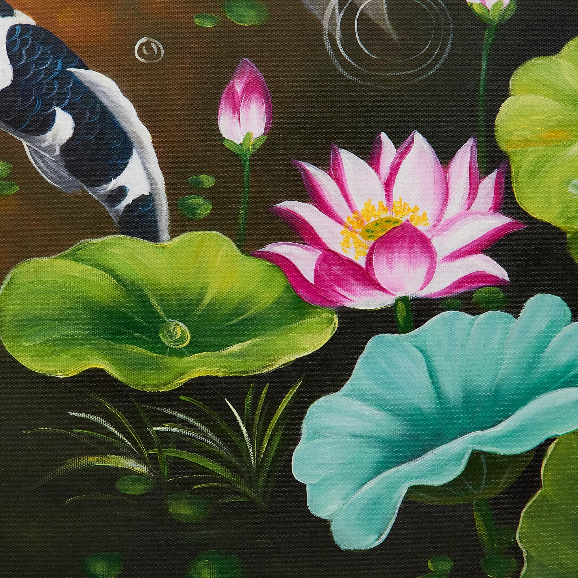 9 Koi Fish Swimming in Dark Lotus Pond image 3