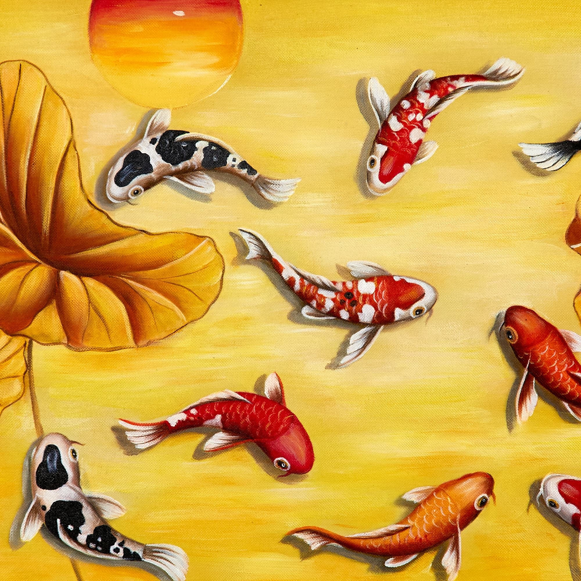Nine Koi Fish with Golden Lotus at Sunset image 3