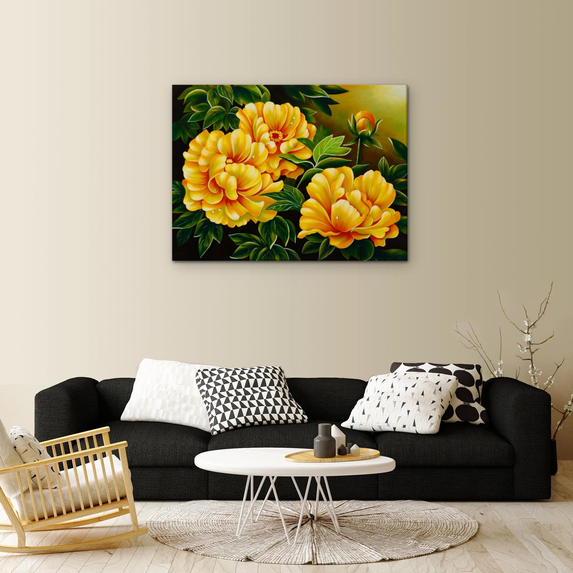 Golden Yellow Peonies on Dark Background image 5
