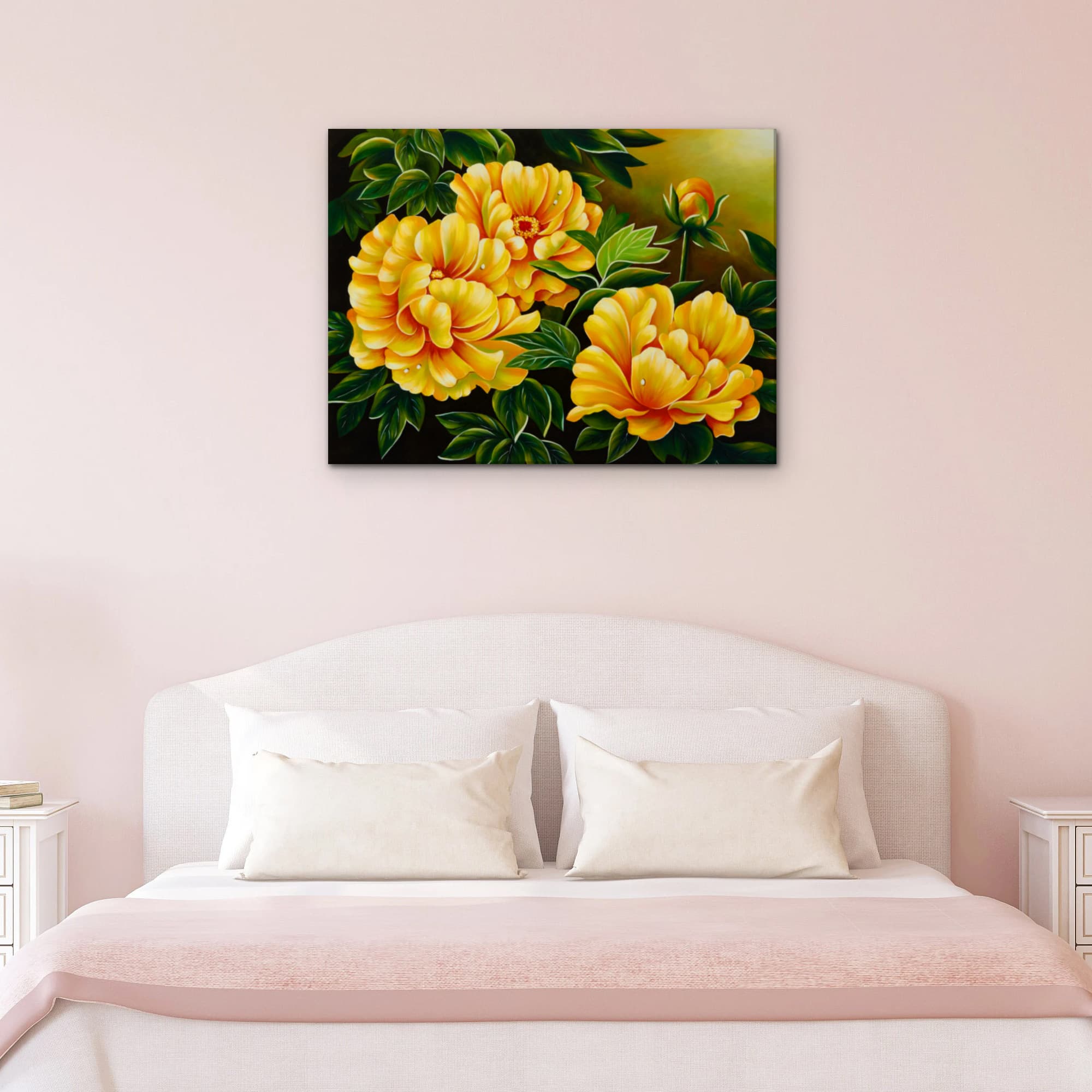Golden Yellow Peonies on Dark Background image 8