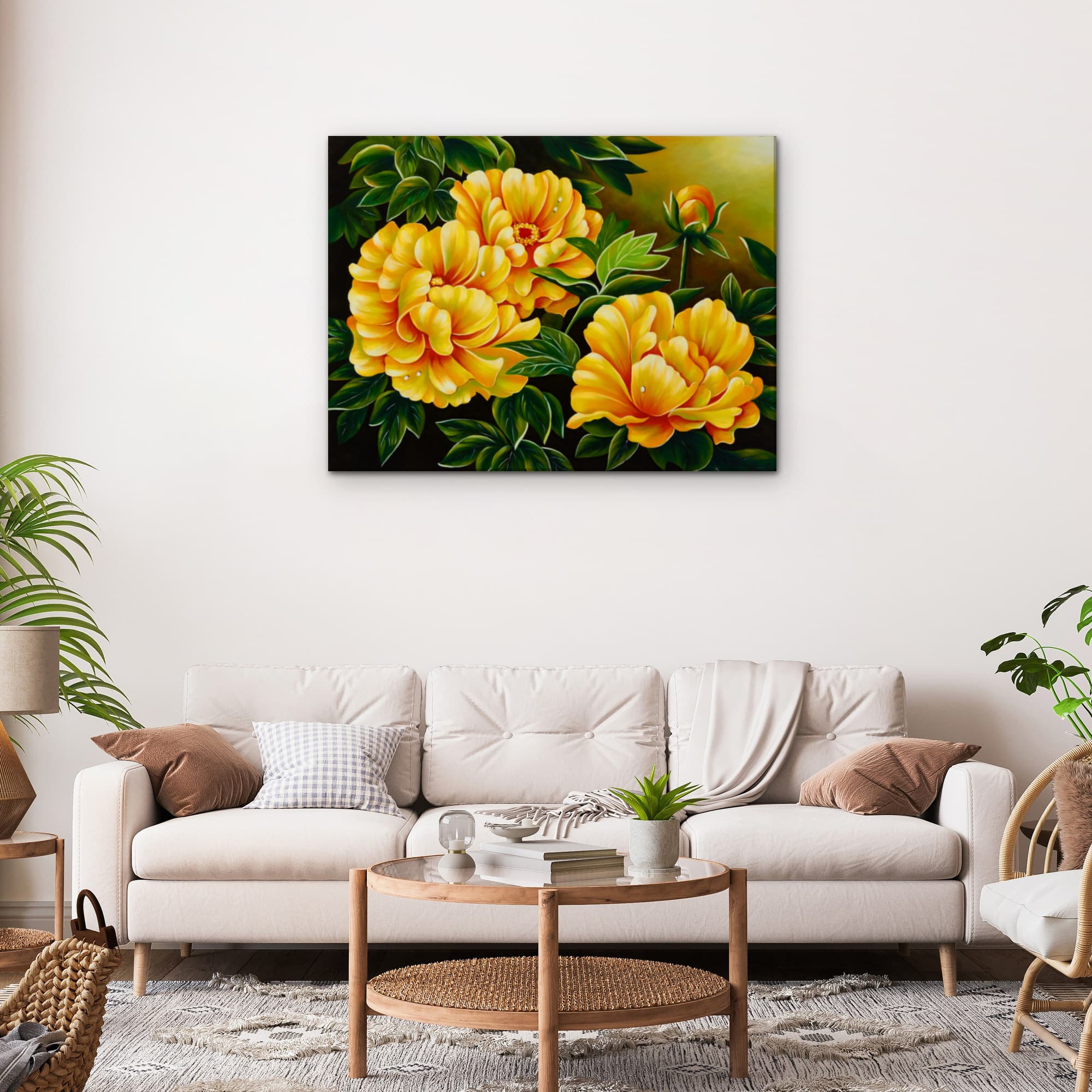 Golden Yellow Peonies on Dark Background image 4