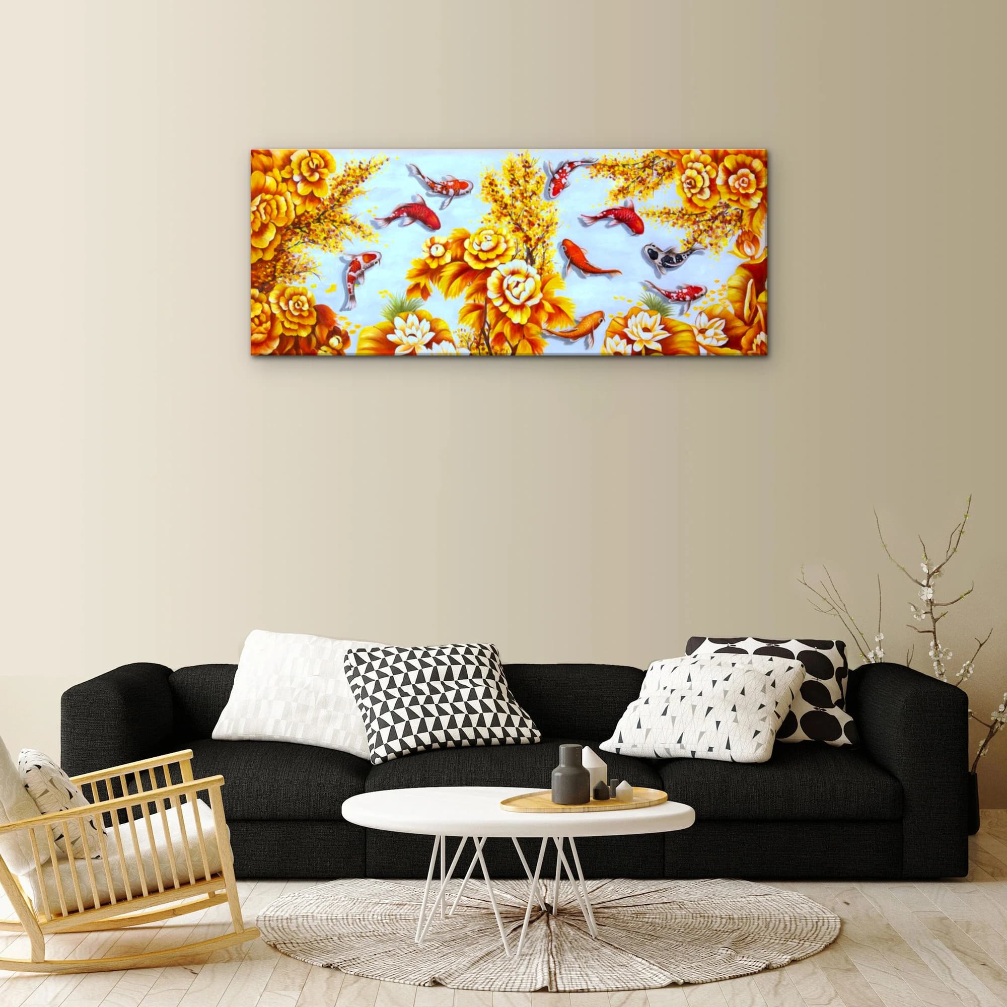 Koi Fish Among Golden Flowers and Peonies image 8