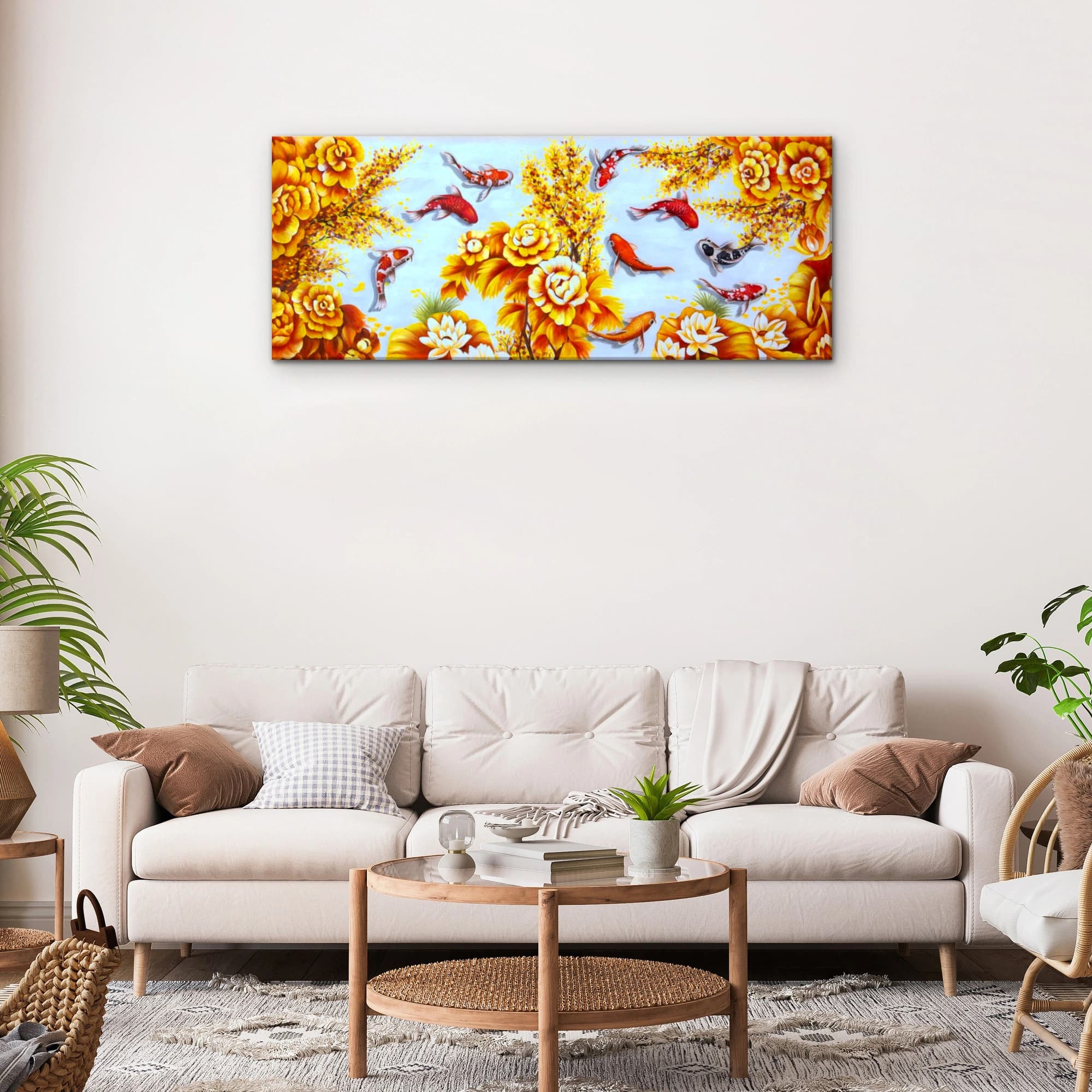 Koi Fish Among Golden Flowers and Peonies image 7