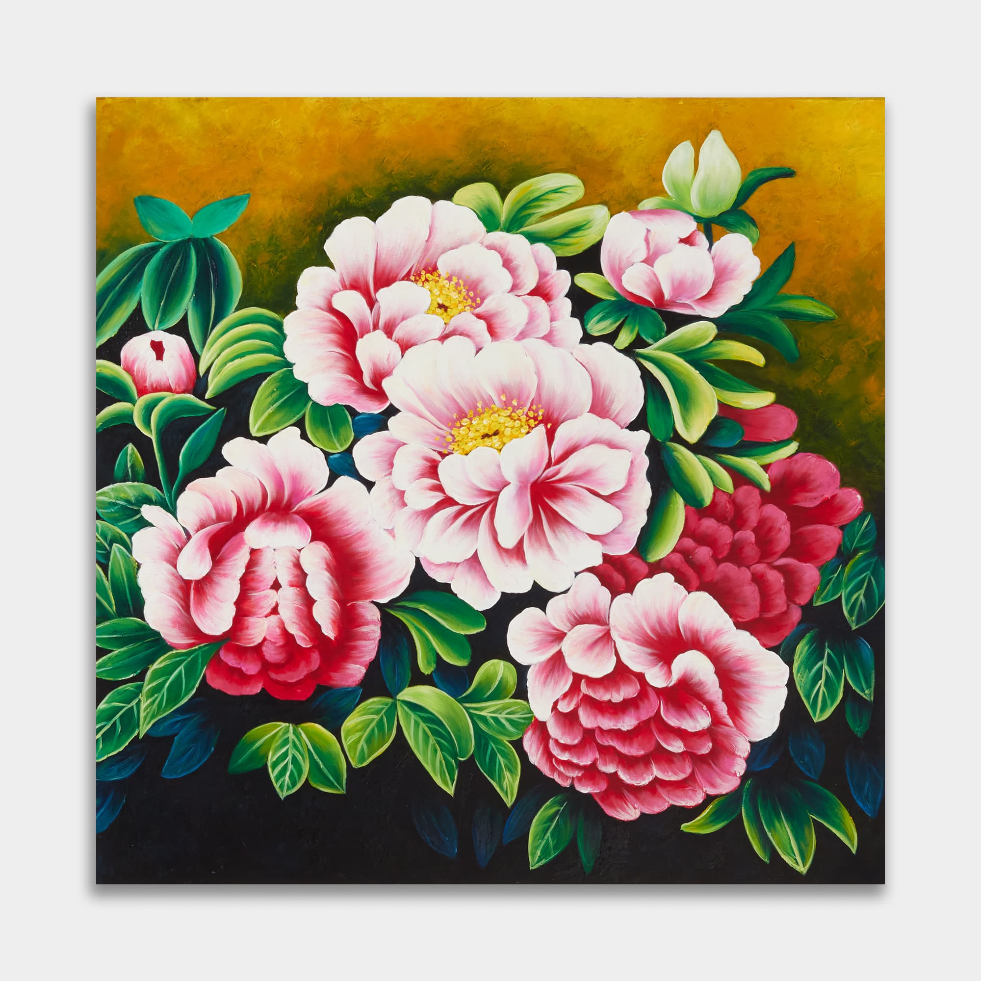 Pink Peonies on Golden Background