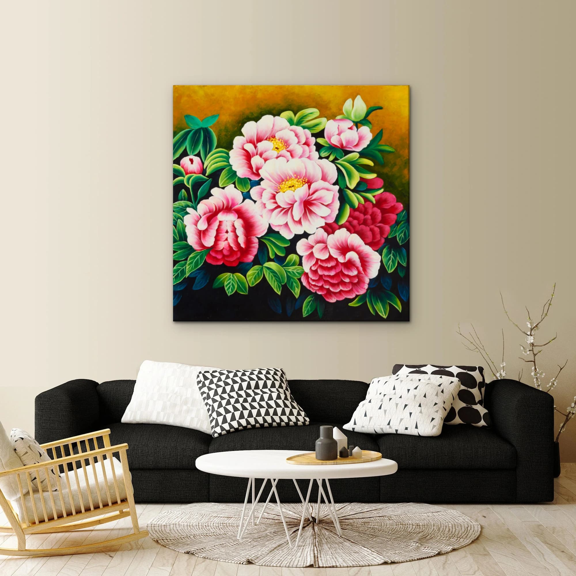 Pink Peonies on Golden Background image 10