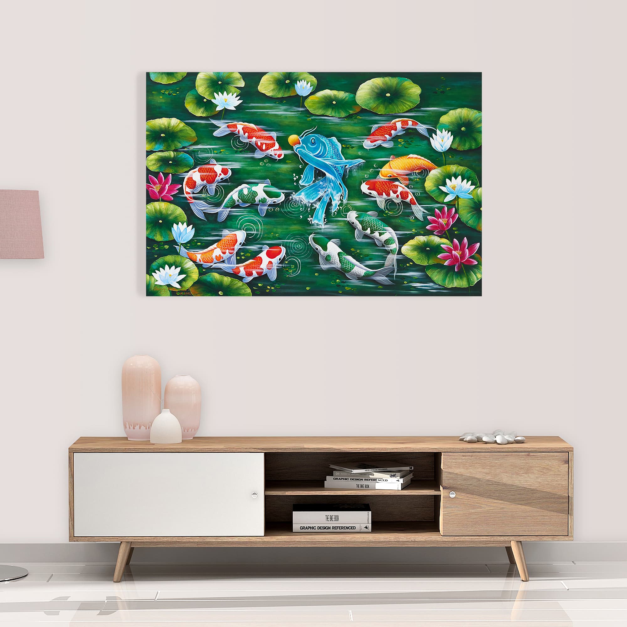 Colorful Koi Pond with Lotus Flowers image 2