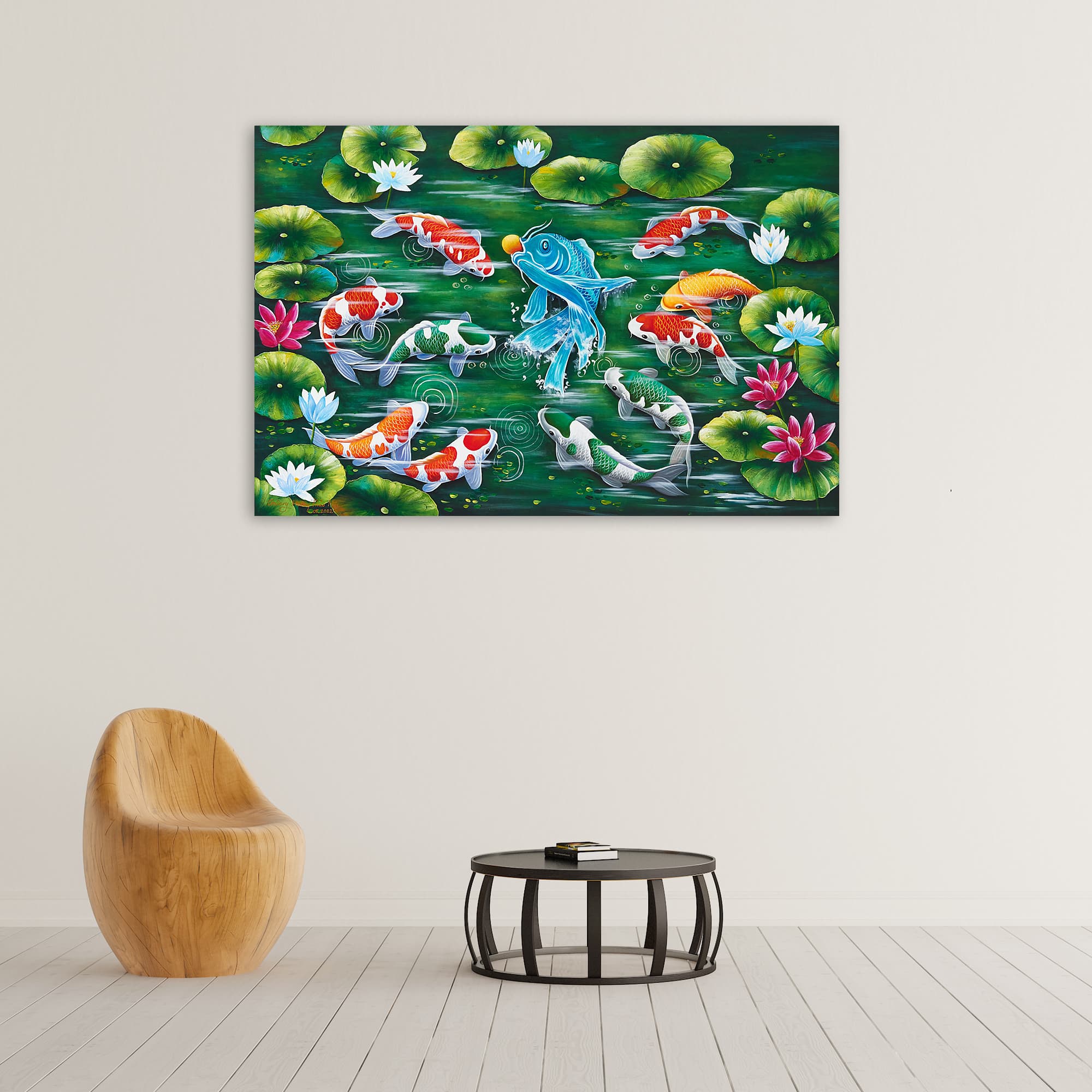 Colorful Koi Pond with Lotus Flowers image 8