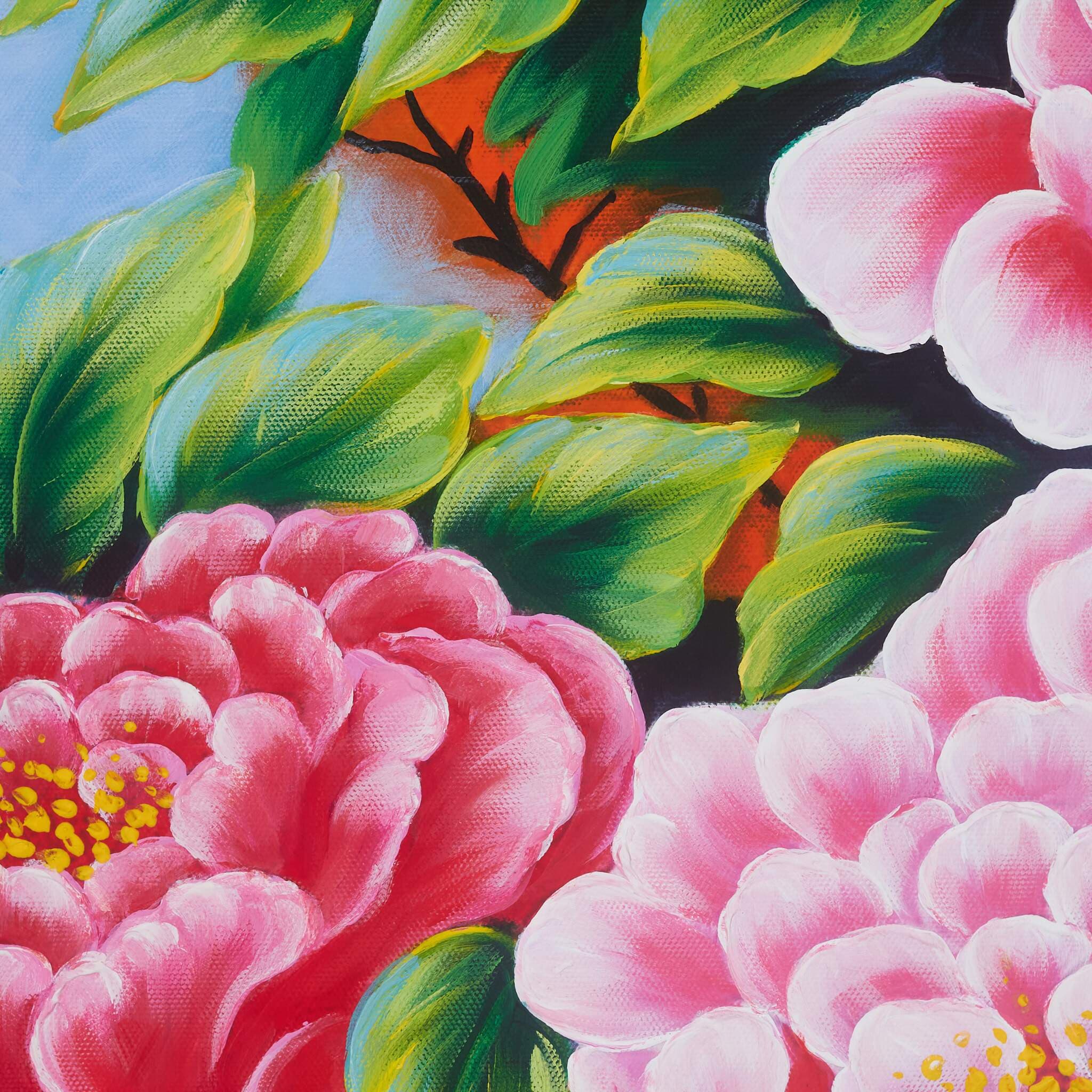 Pink and Crimson Peonies in Moonlight image 5
