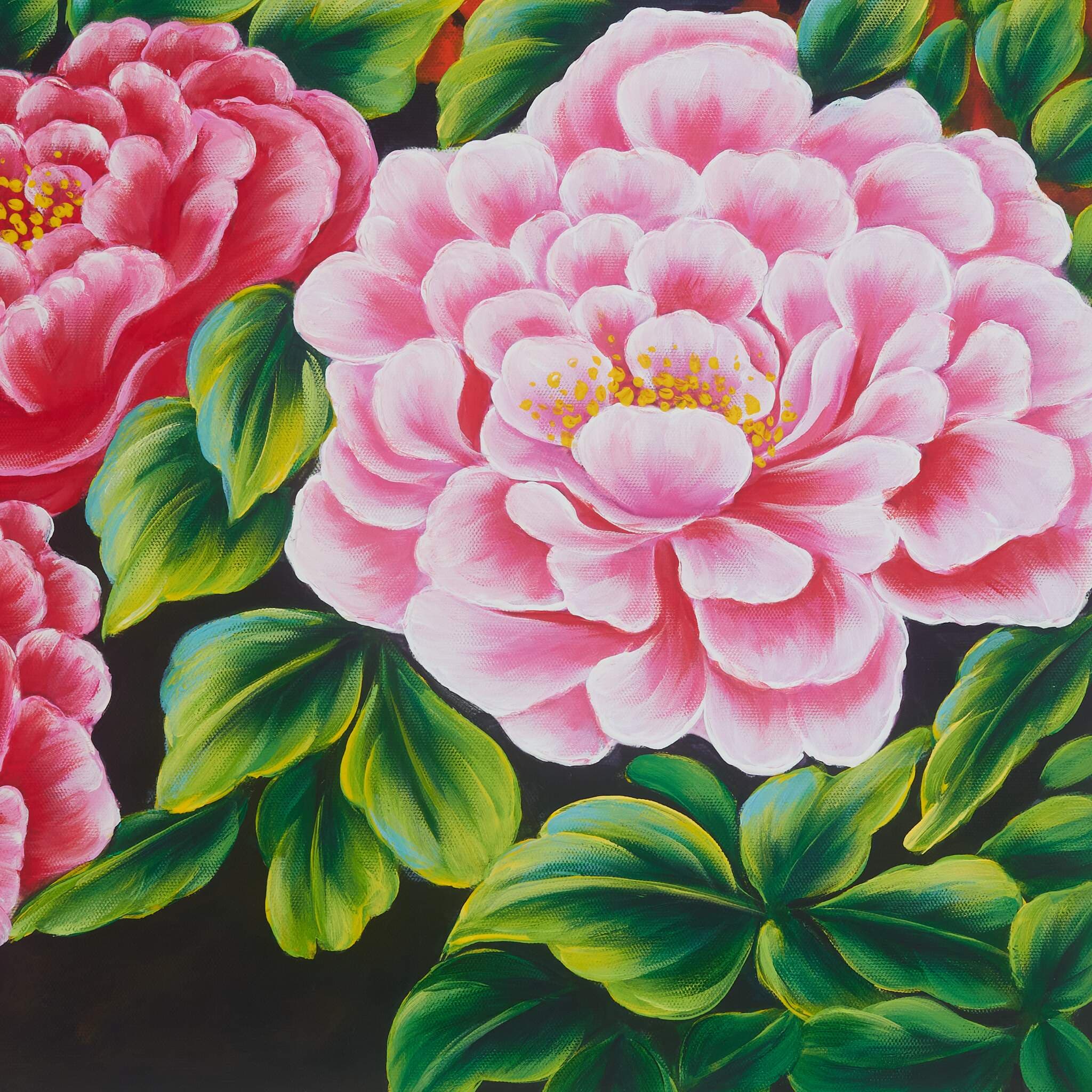 Pink and Crimson Peonies in Moonlight image 2