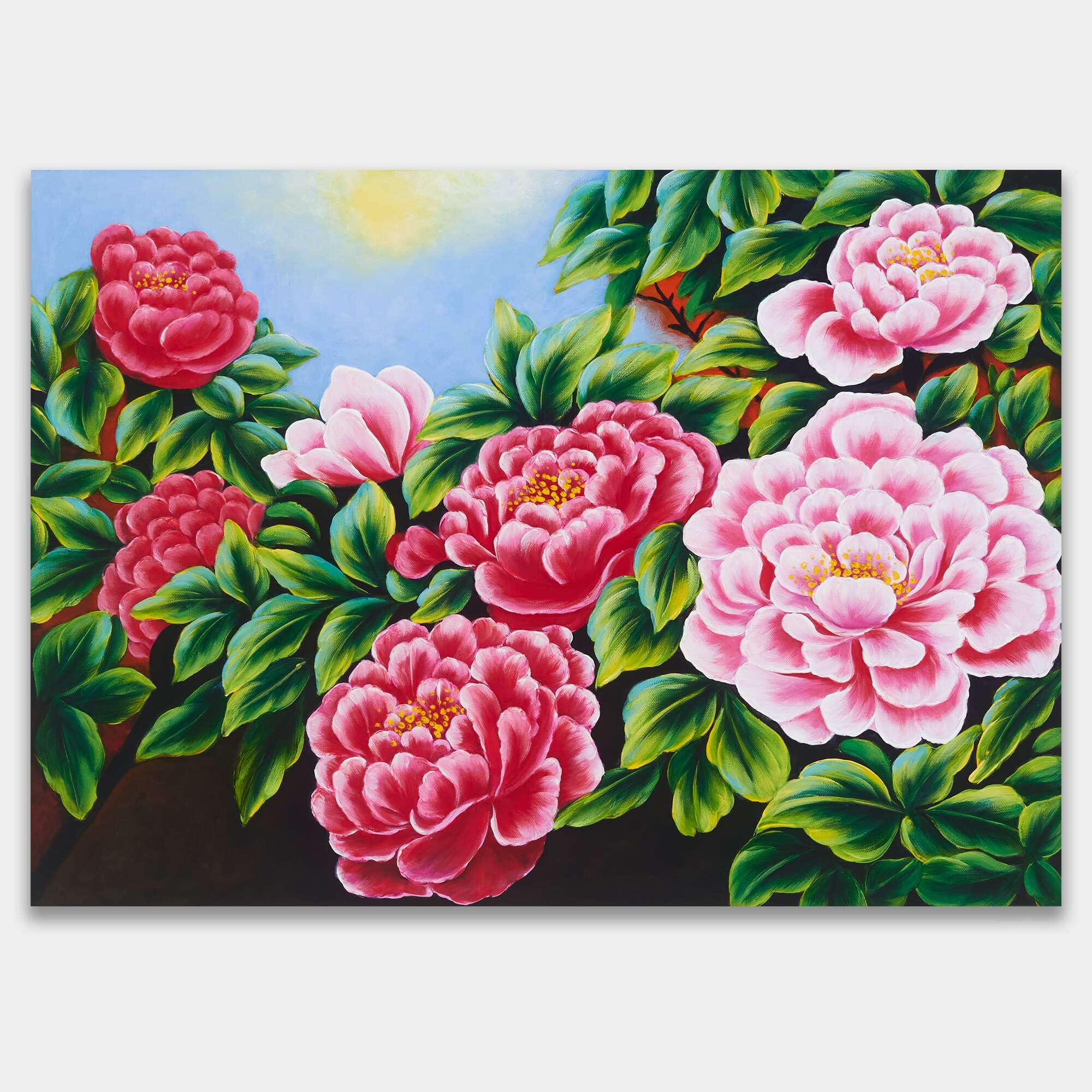 Pink and Crimson Peonies in Moonlight