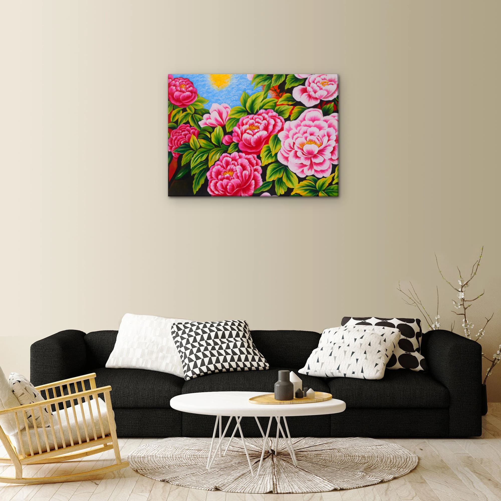 Pink and Crimson Peonies in Moonlight image 7