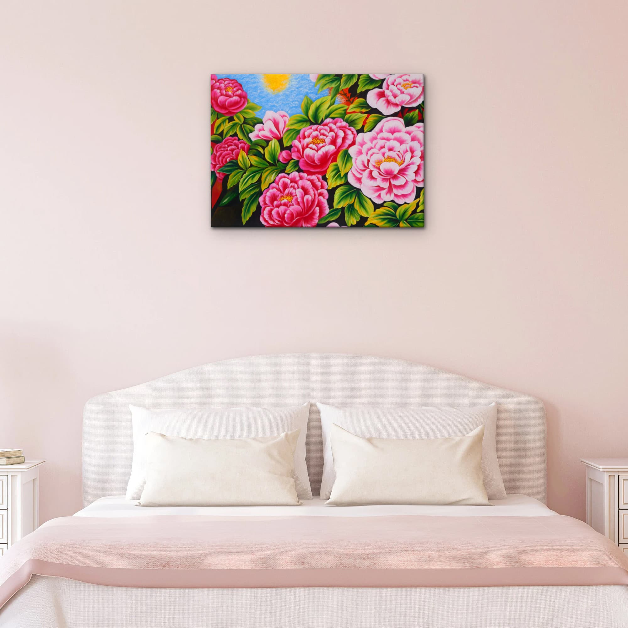 Pink and Crimson Peonies in Moonlight image 6