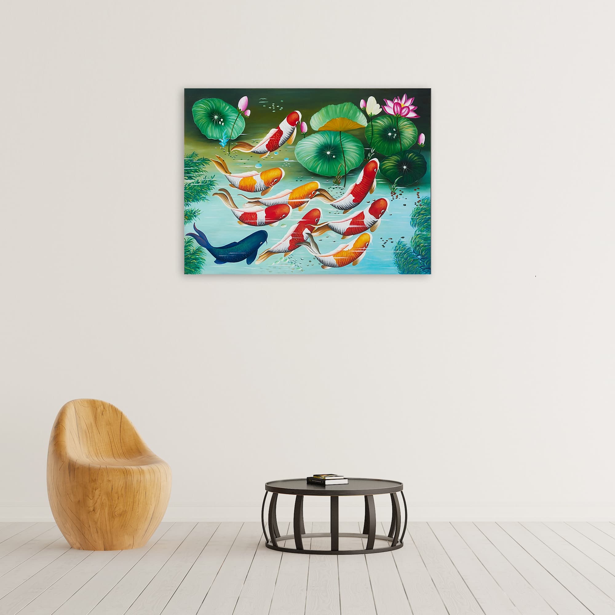 Nine Koi Fish in Green Lotus Pond image 6