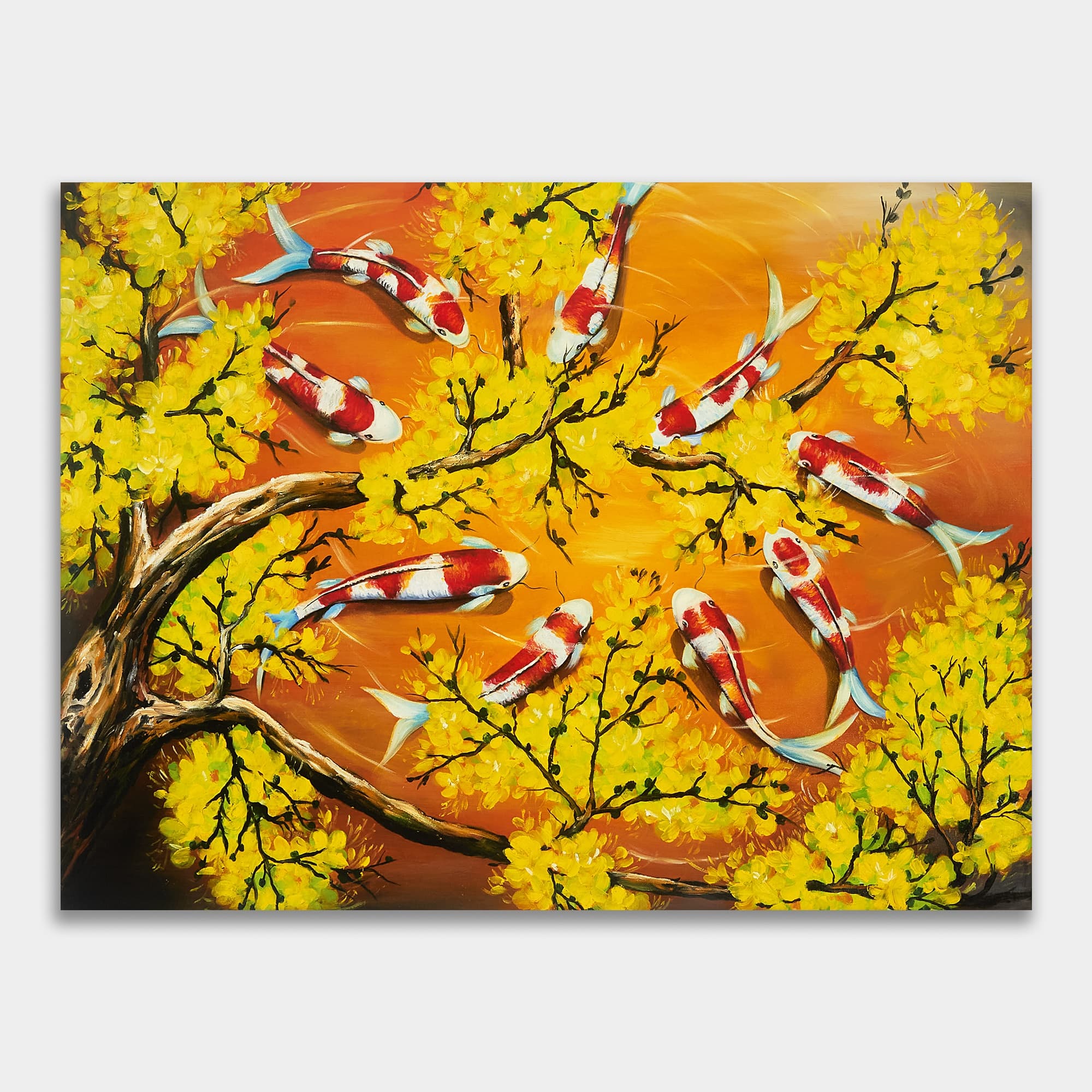 Koi Fish Under Yellow Plum Blossoms