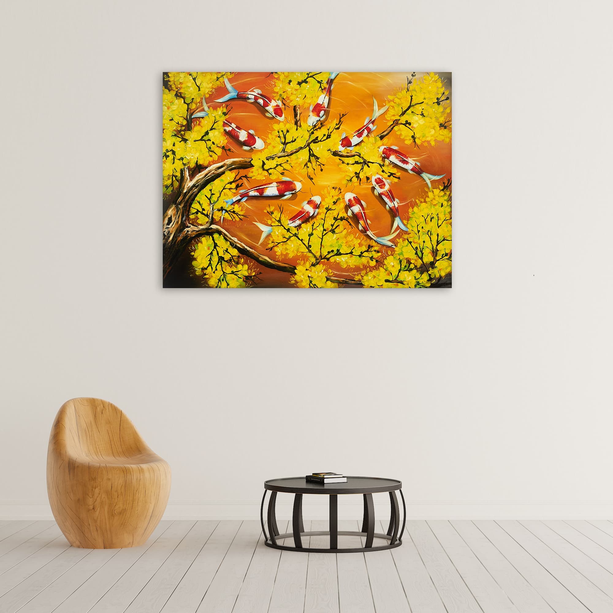 Koi Fish Under Yellow Plum Blossoms image 6