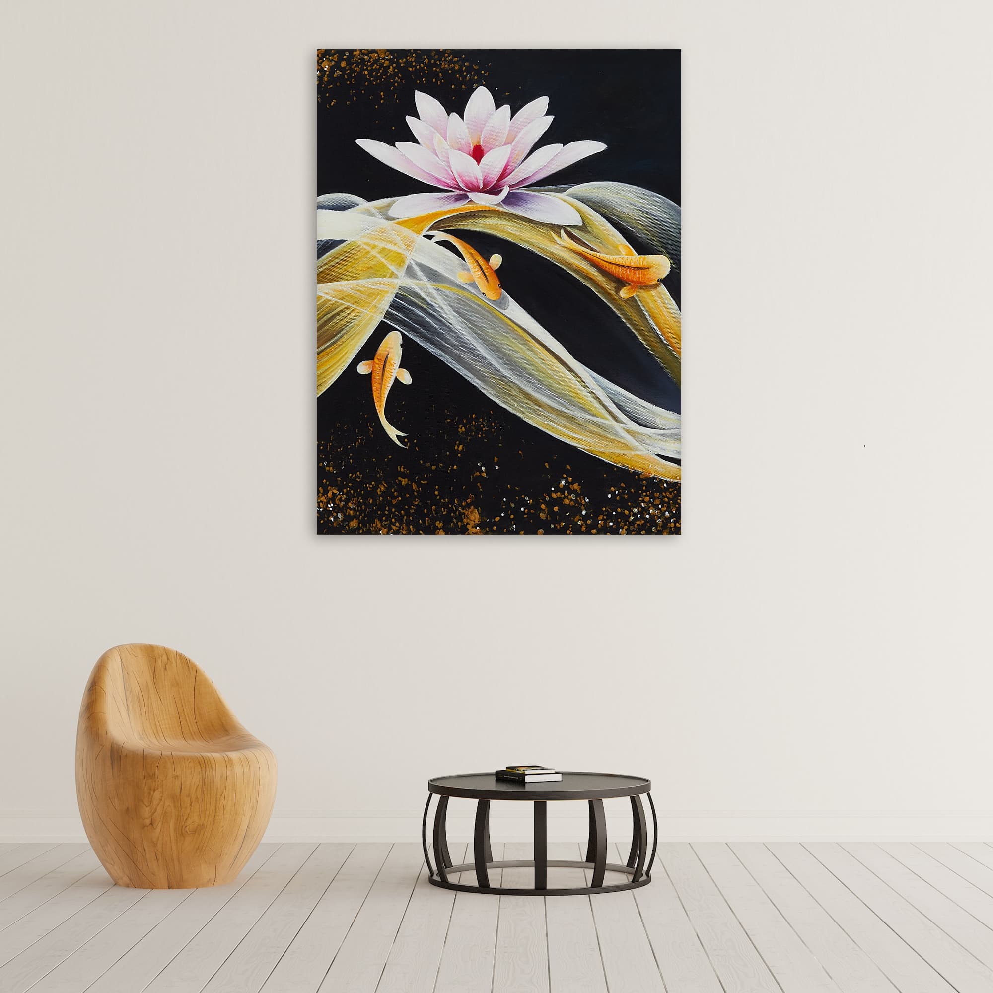 Golden Koi Fish Under Pink Lotus image 6