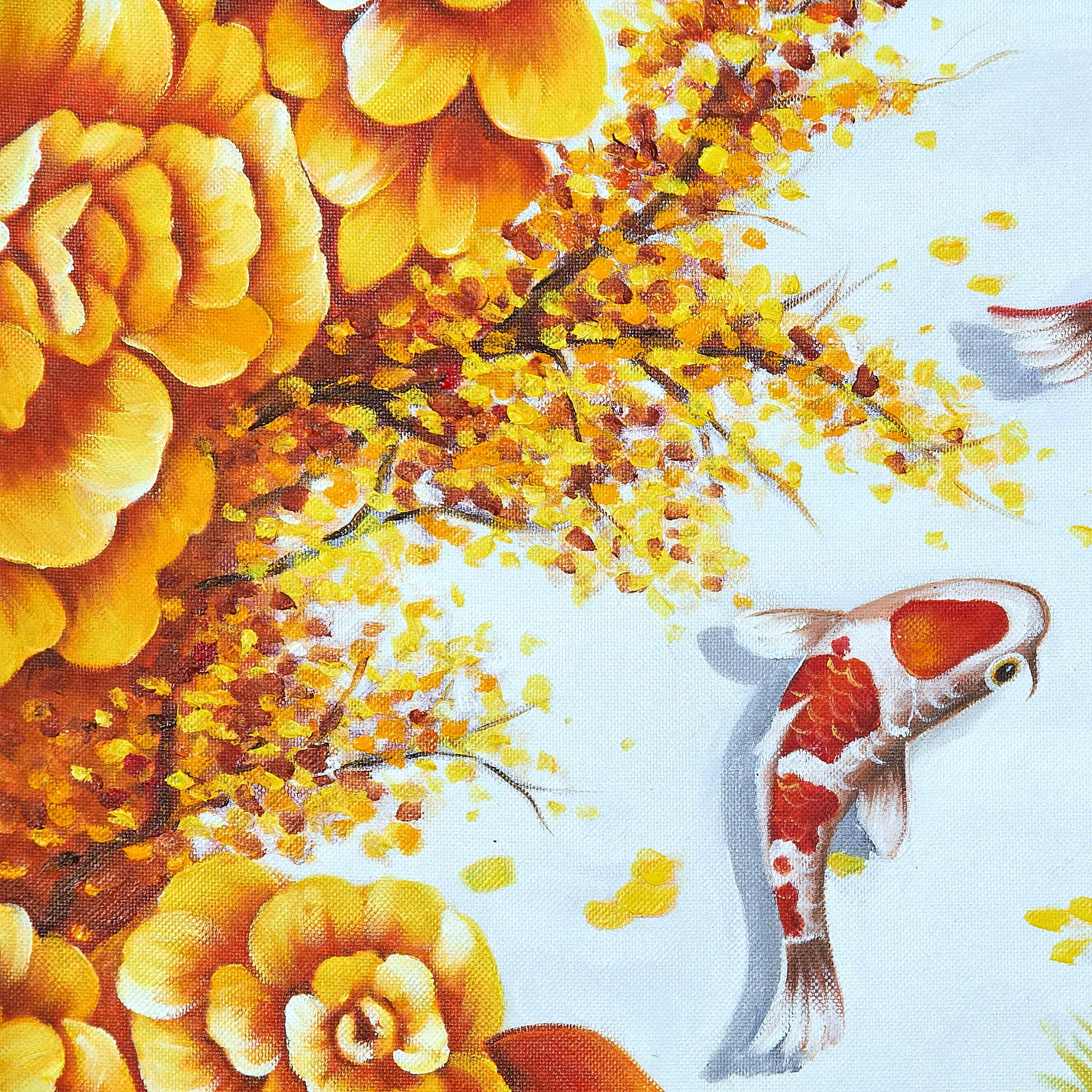 Koi Fish Among Golden Flowers and Peonies image 6