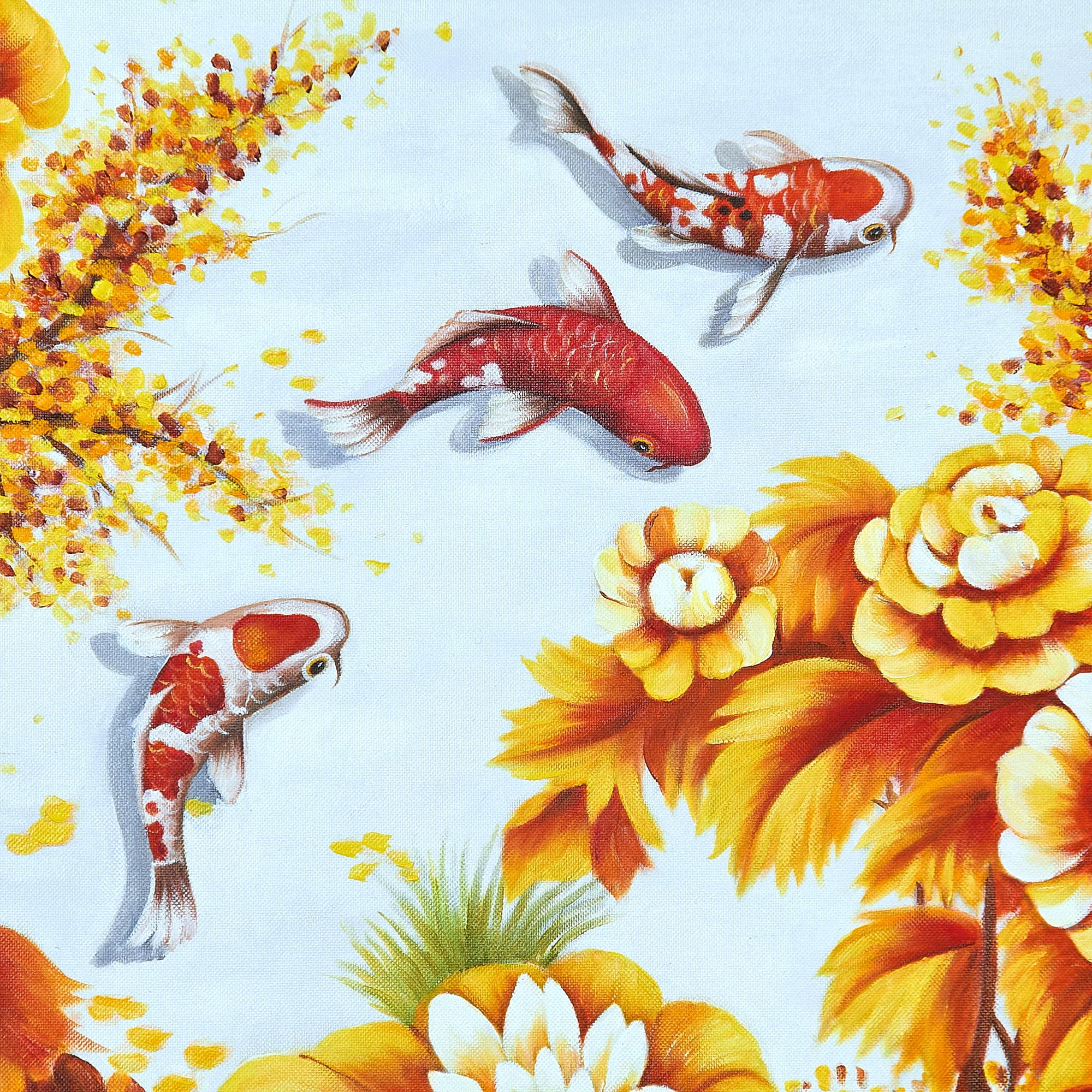Koi Fish Among Golden Flowers and Peonies image 3