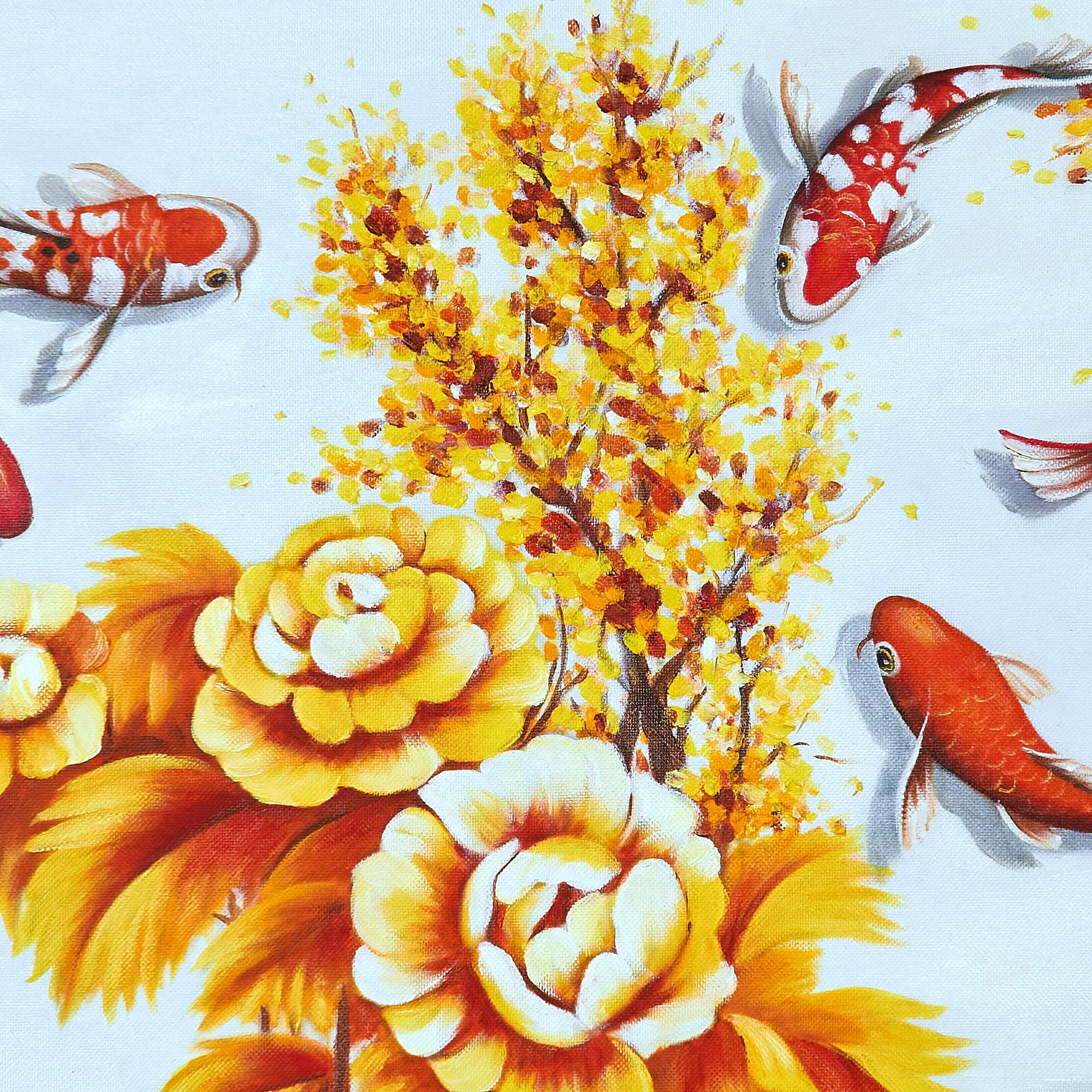 Koi Fish Among Golden Flowers and Peonies image 4