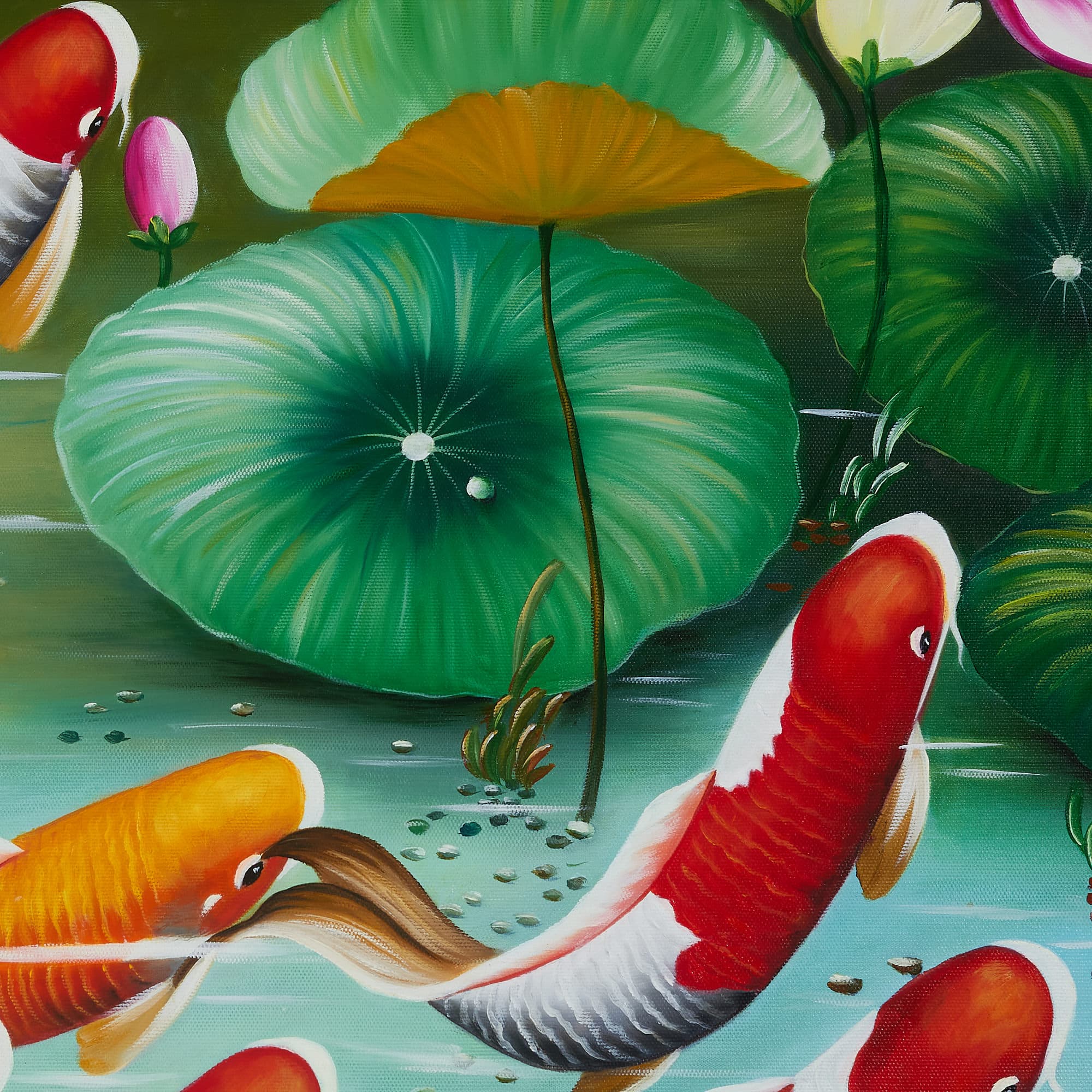 Nine Koi Fish in Green Lotus Pond image 5