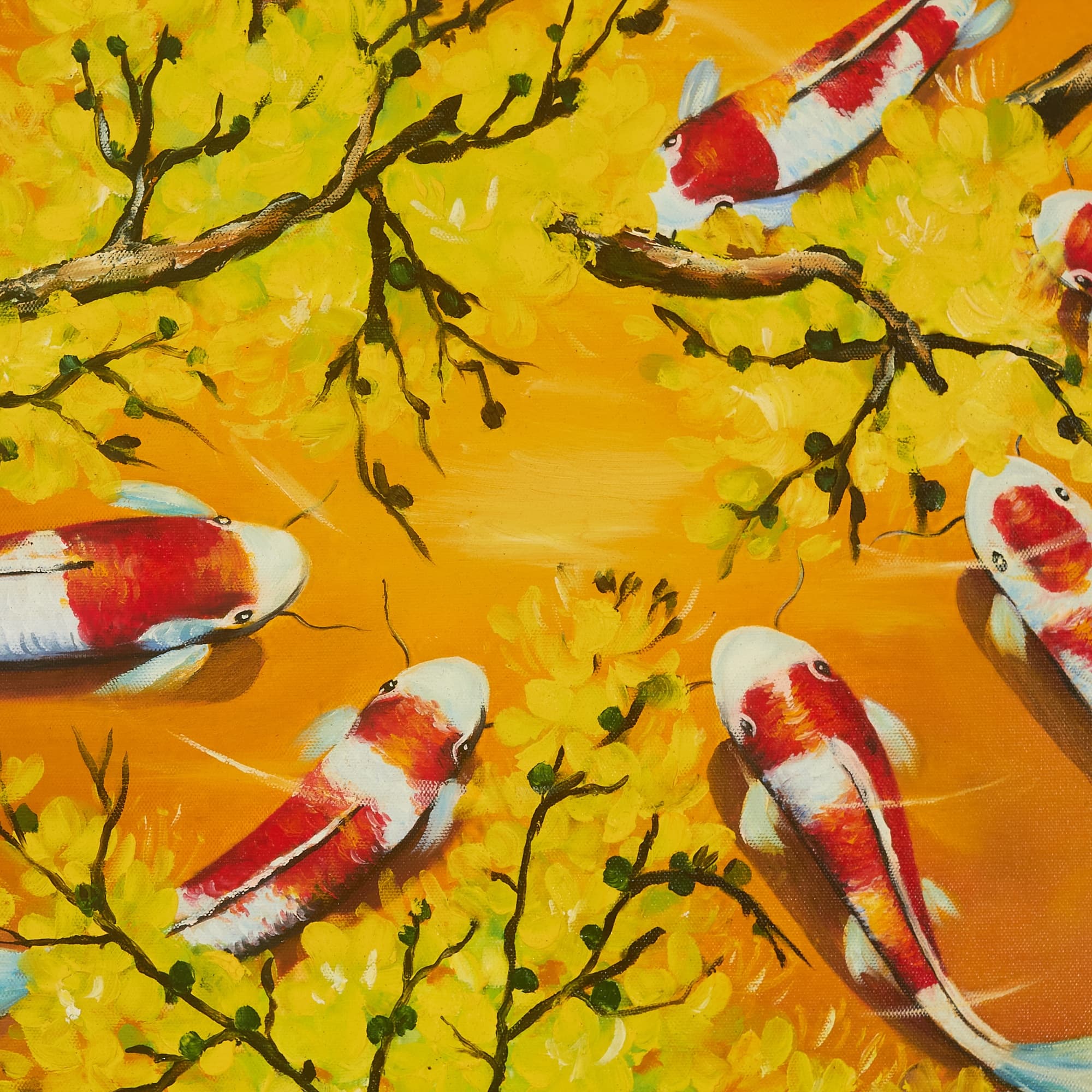 Koi Fish Under Yellow Plum Blossoms image 4
