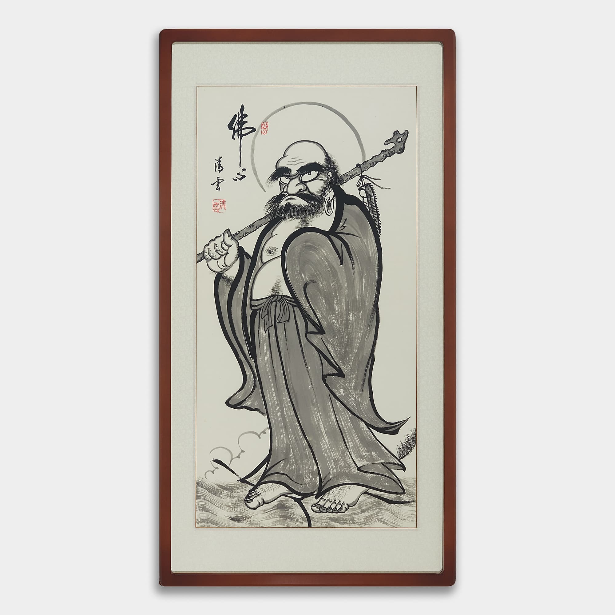 Bodhidharma Full Figure Traditional Framed – All Things Arise from Mind