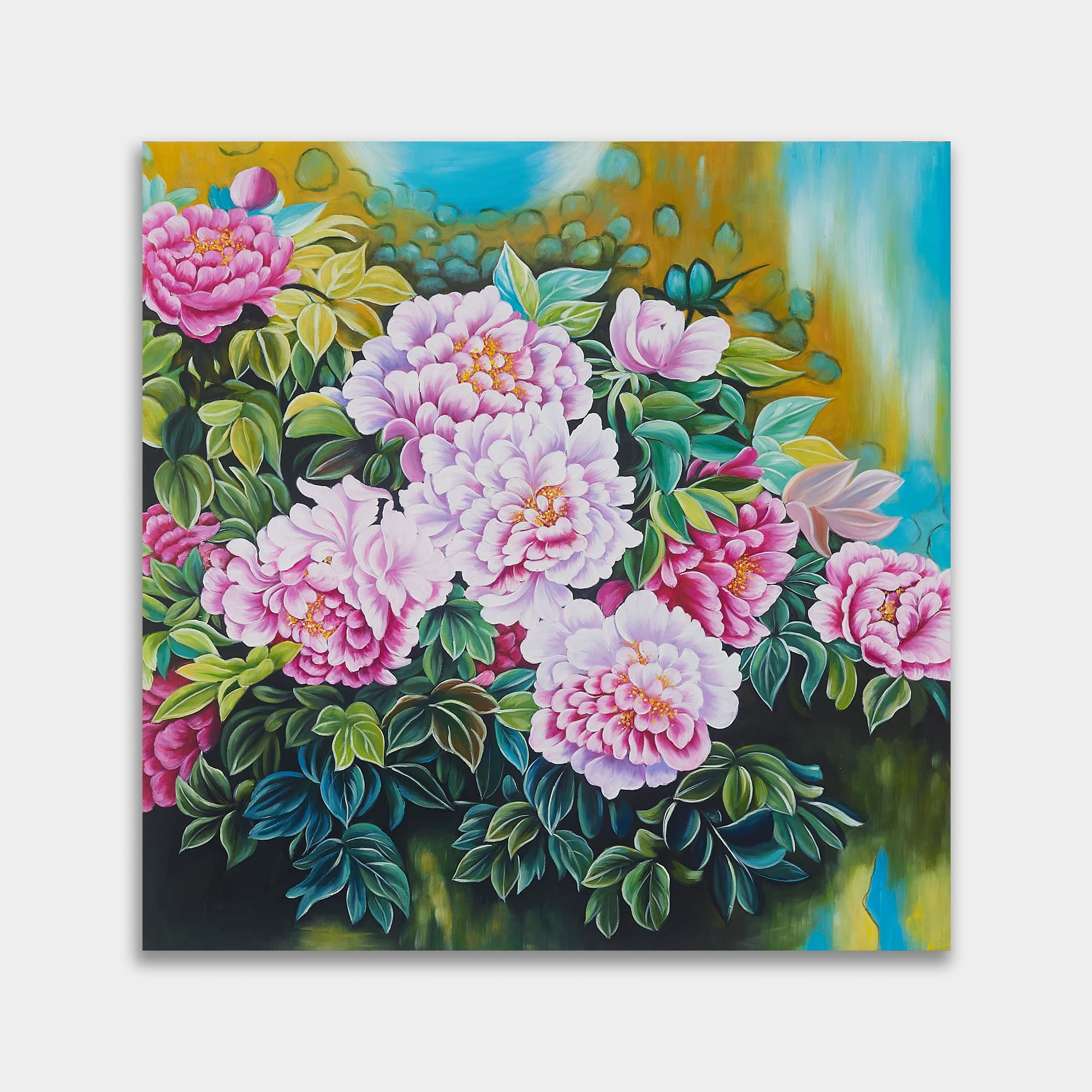 Lavender and Pink Peonies in Vibrant Garden